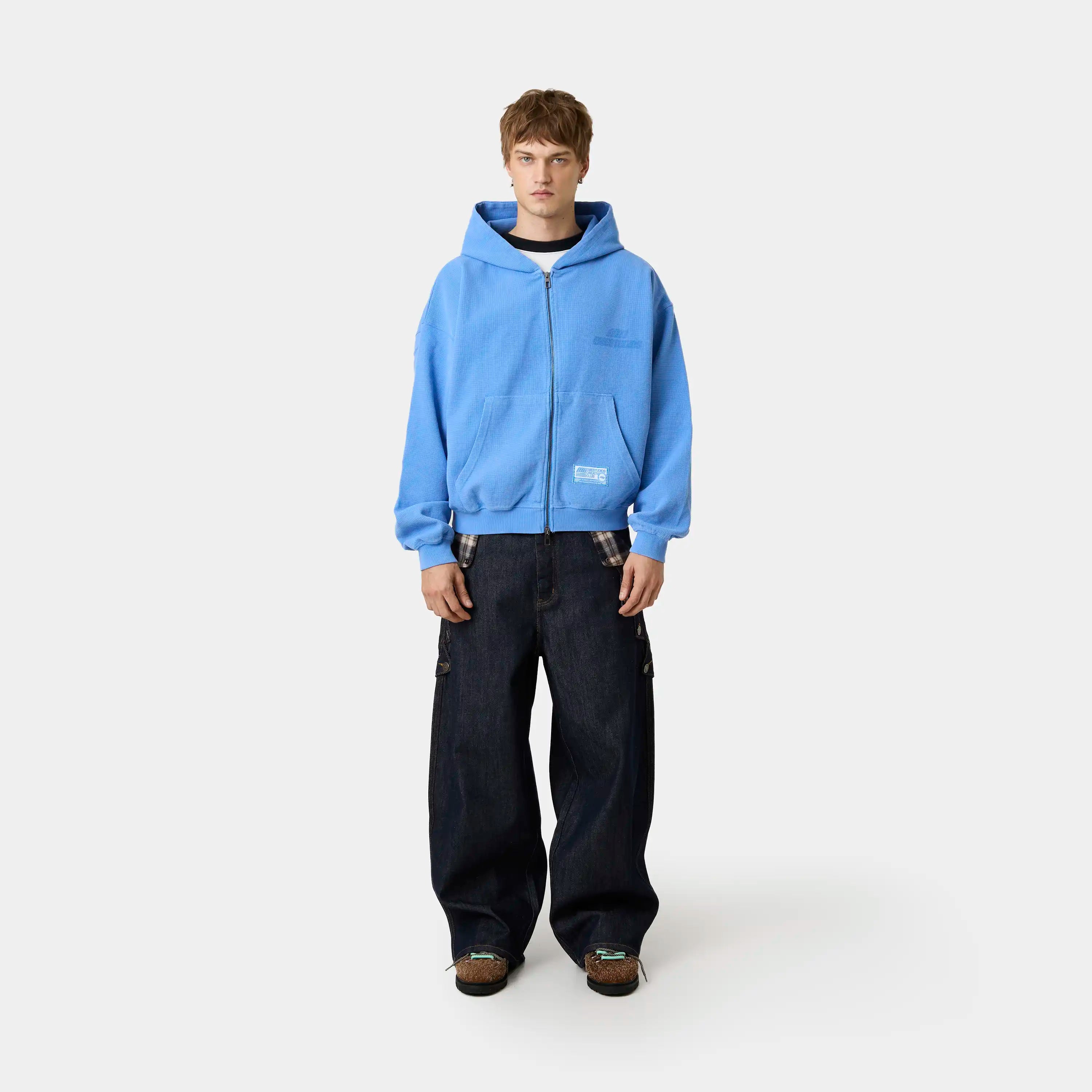 Waffle Cobalt Croped Boxy Full Zip Hoodies Eme Studios