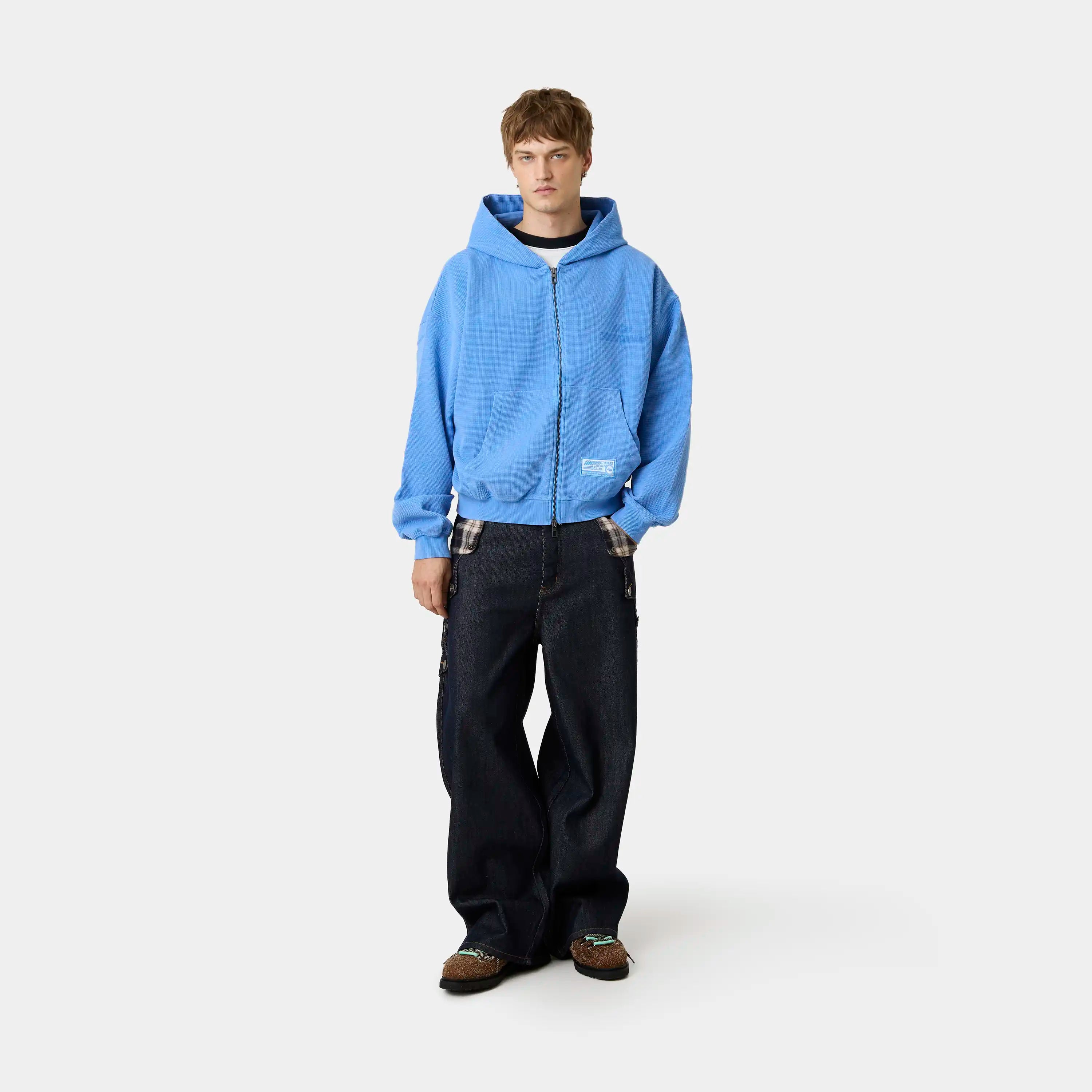 Waffle Cobalt Croped Boxy Full Zip Hoodies Eme Studios