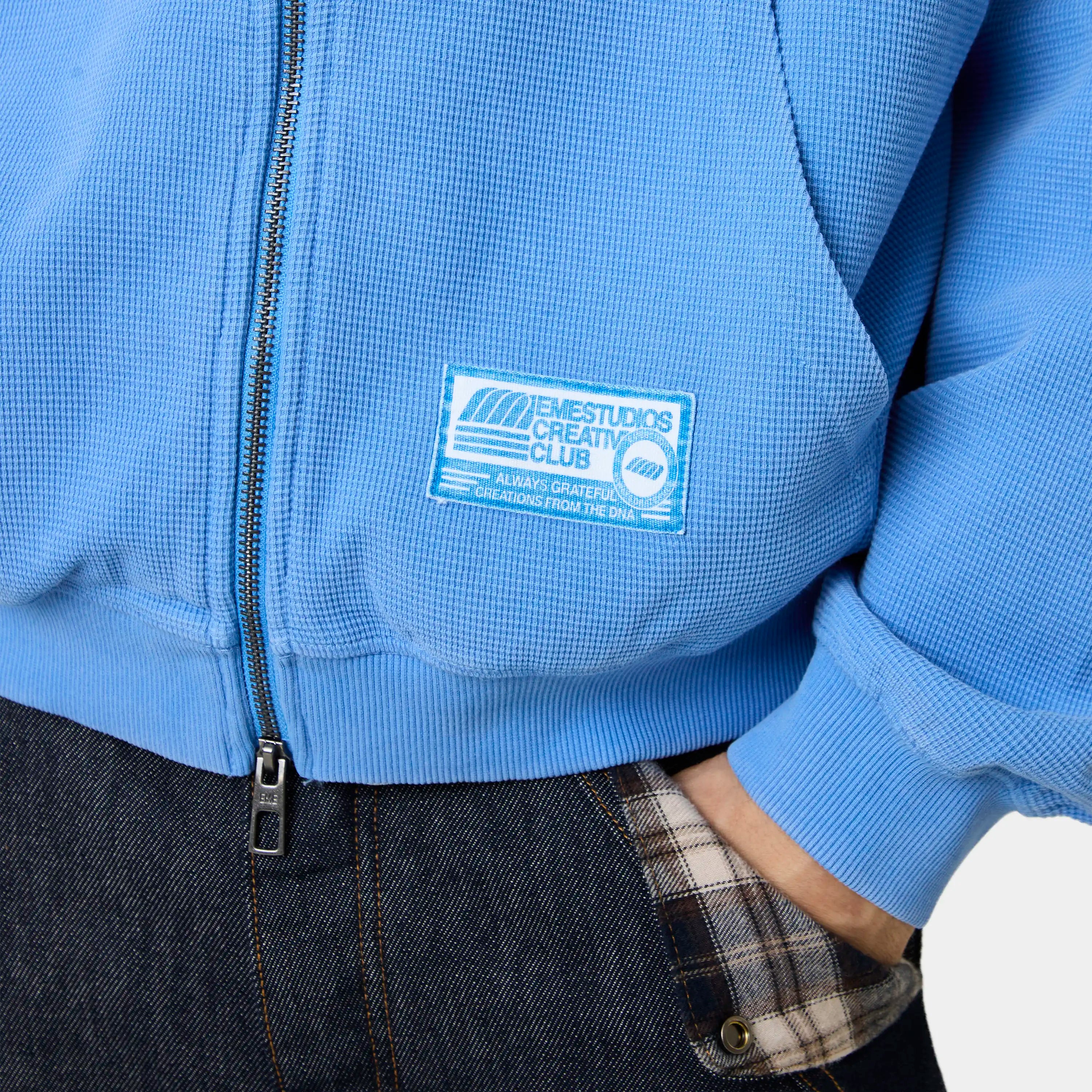 Waffle Cobalt Croped Boxy Full Zip Hoodies Eme Studios
