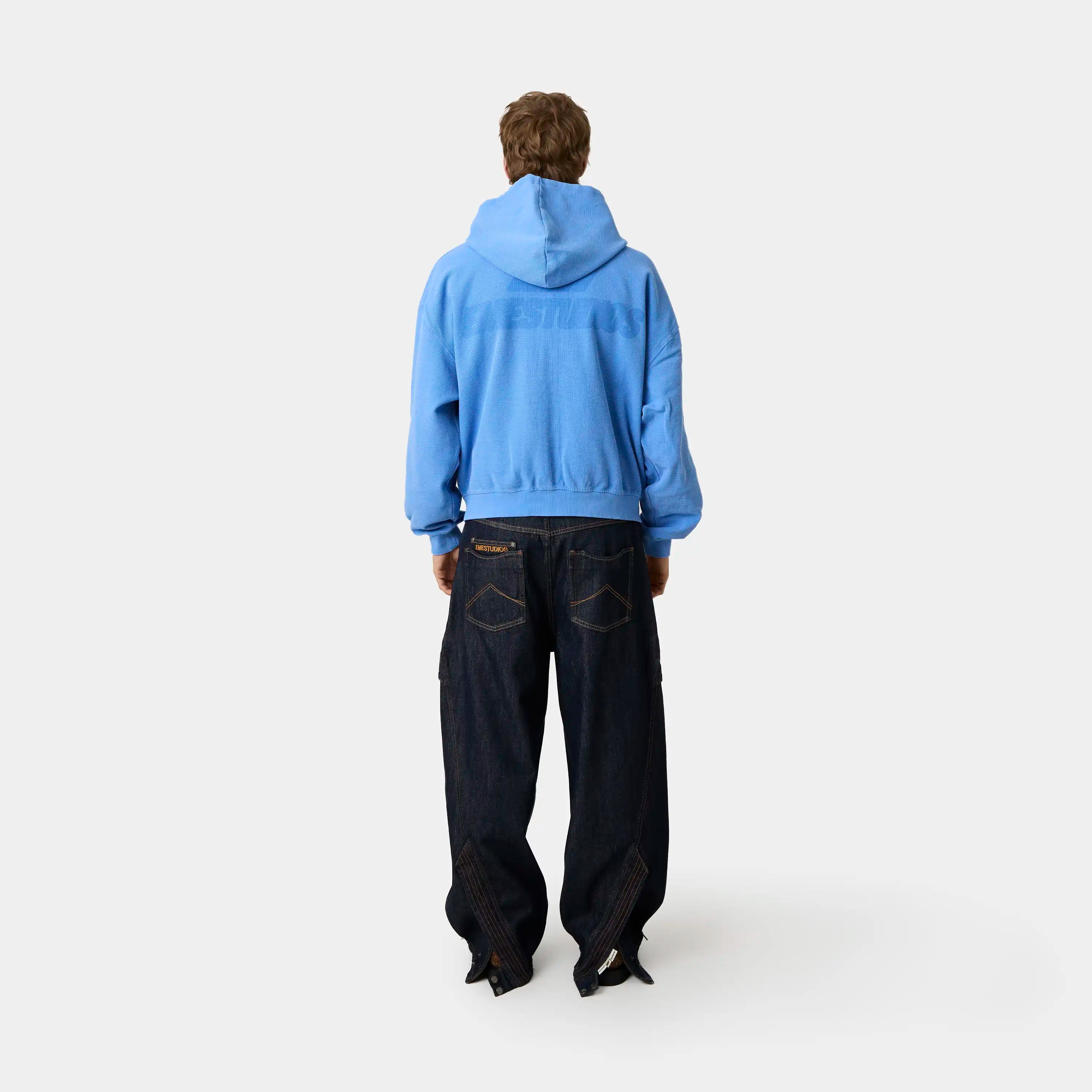 Waffle Cobalt Croped Boxy Full Zip Hoodies Eme Studios