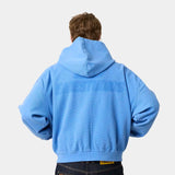 Waffle Cobalt Croped Boxy Full Zip Hoodies Eme Studios