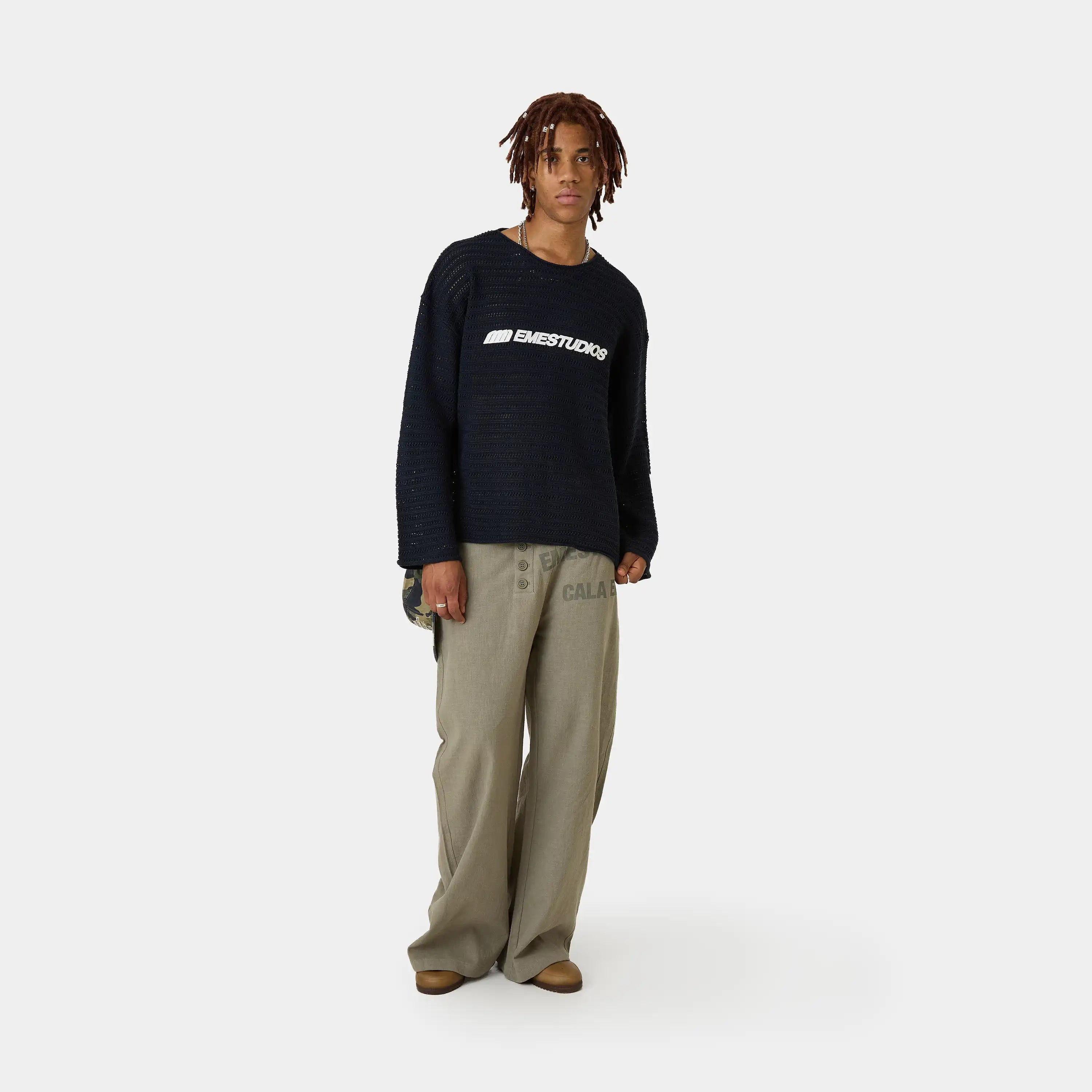 Kavai Navy Open Knit Knitwear Eme Studios