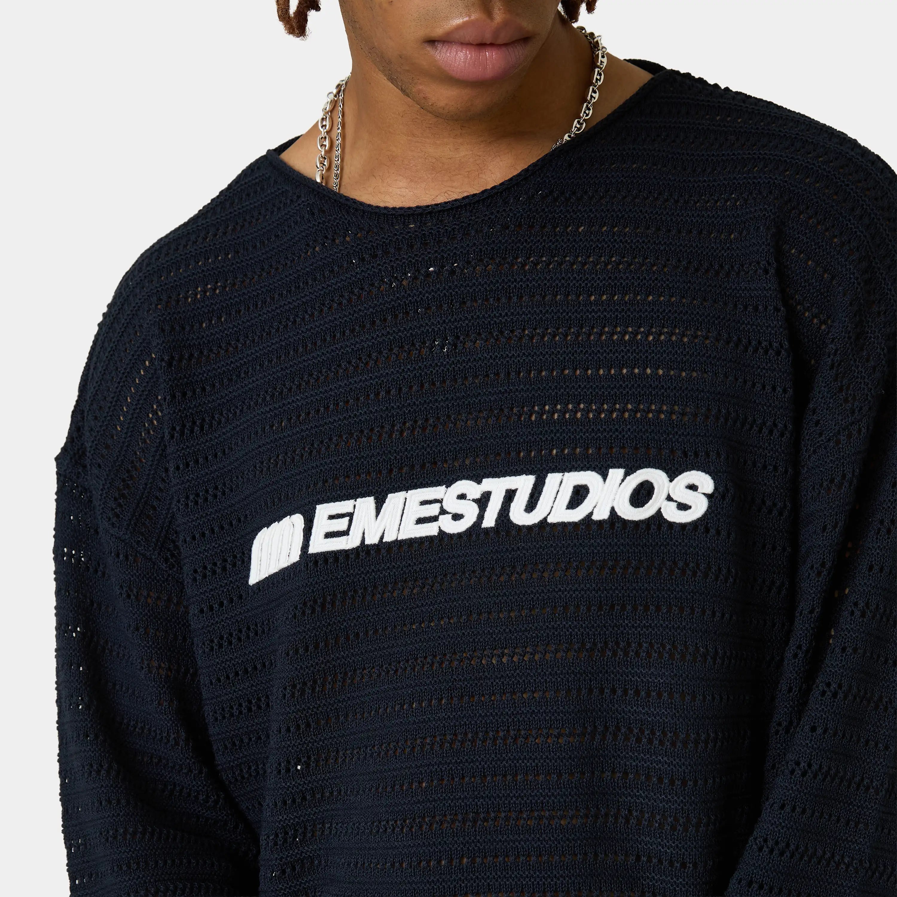 Kavai Navy Open Knit Knitwear Eme Studios