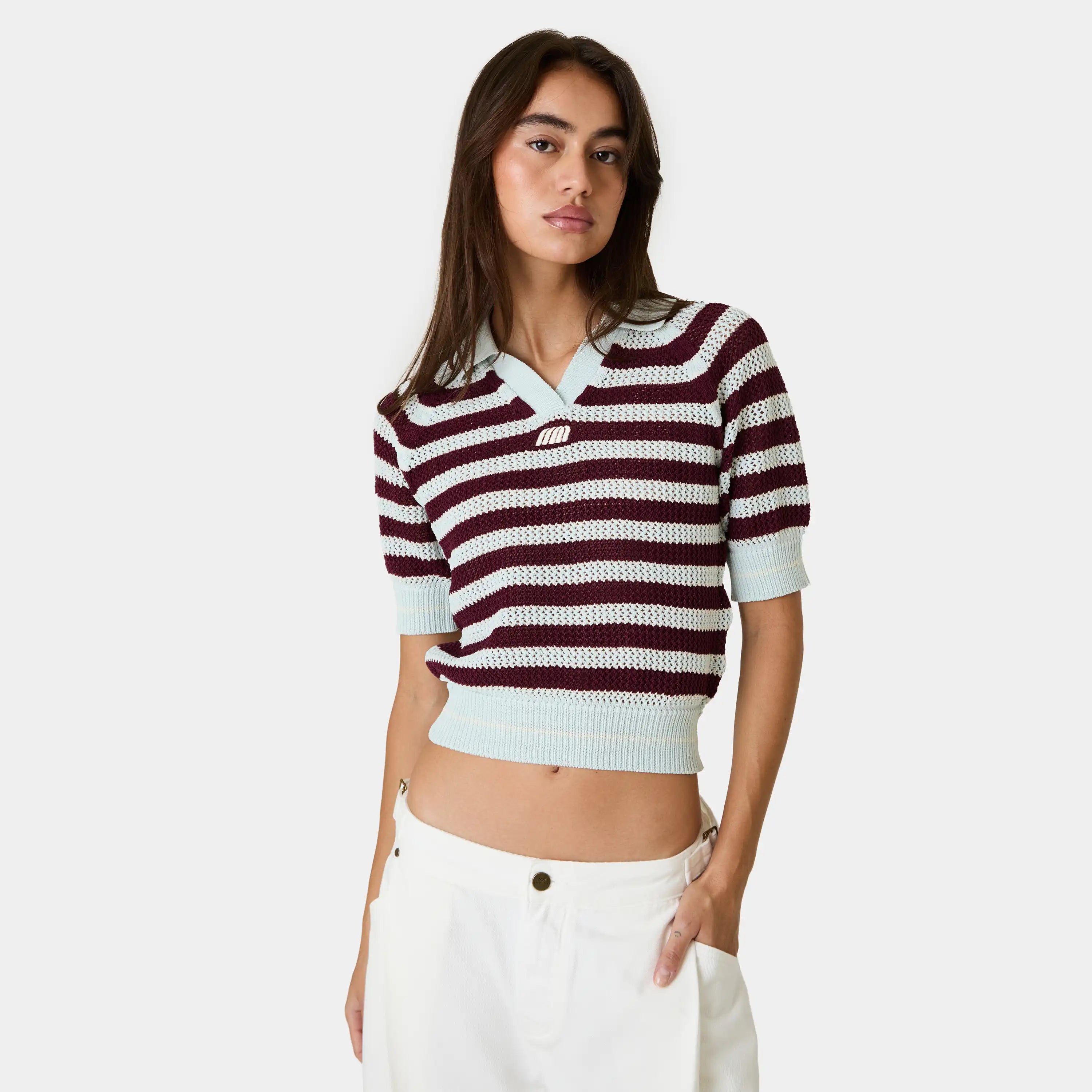 Ocata Navy Crochet Knit Polo Woman Knitwear Eme Studios