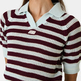 Ocata Navy Crochet Knit Polo Woman Knitwear Eme Studios