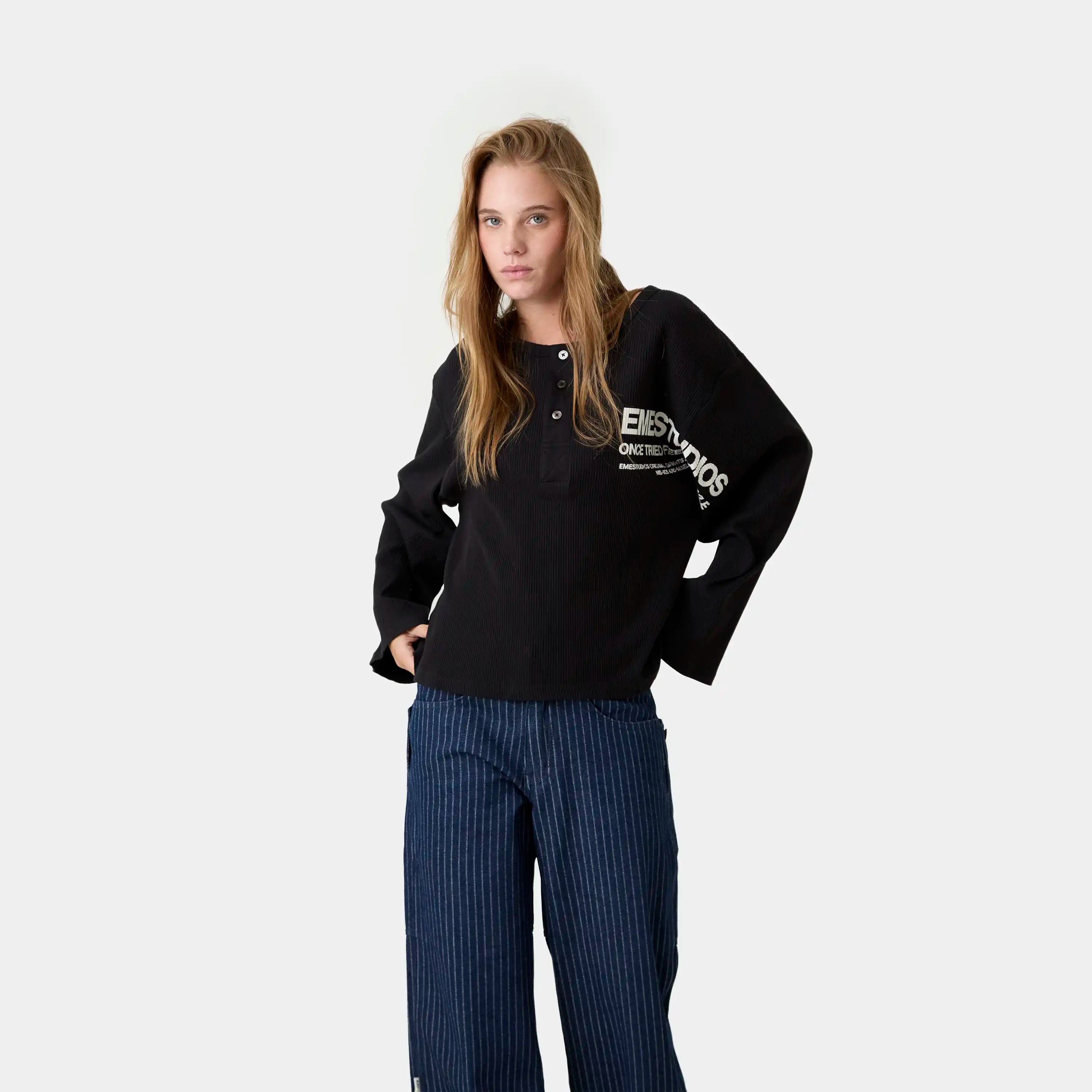 Selection Henley Shadow Long Sleeve T-shirts Eme Studios