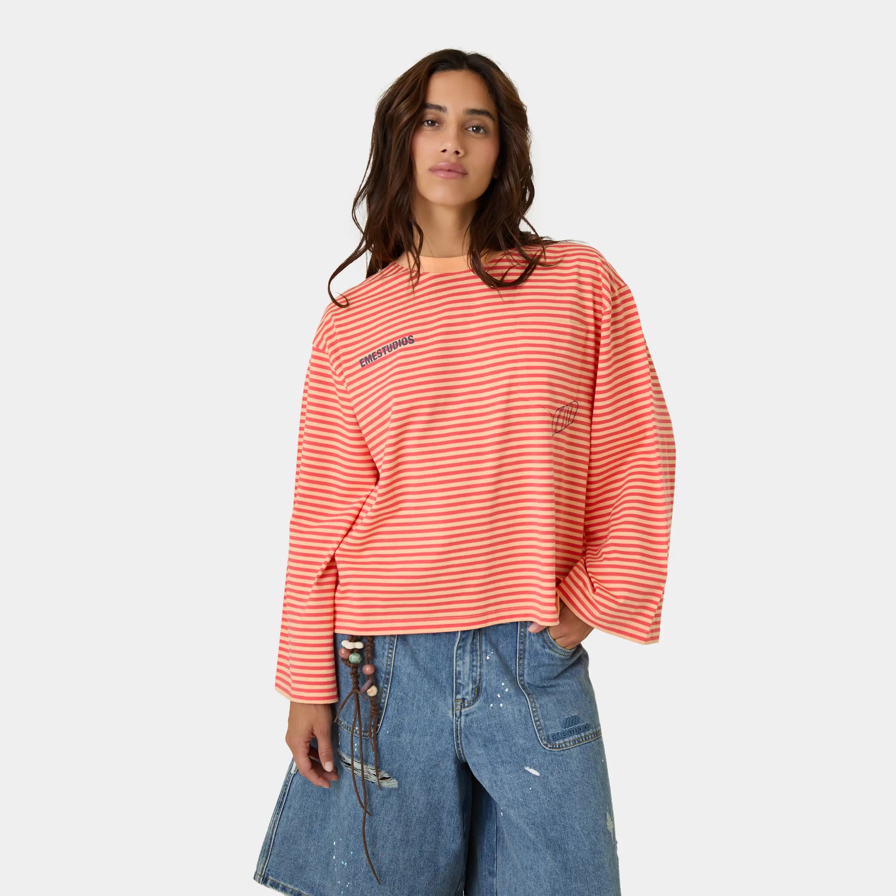 Cedar Peach Striped Long Sleeve T-shirts Eme Studios