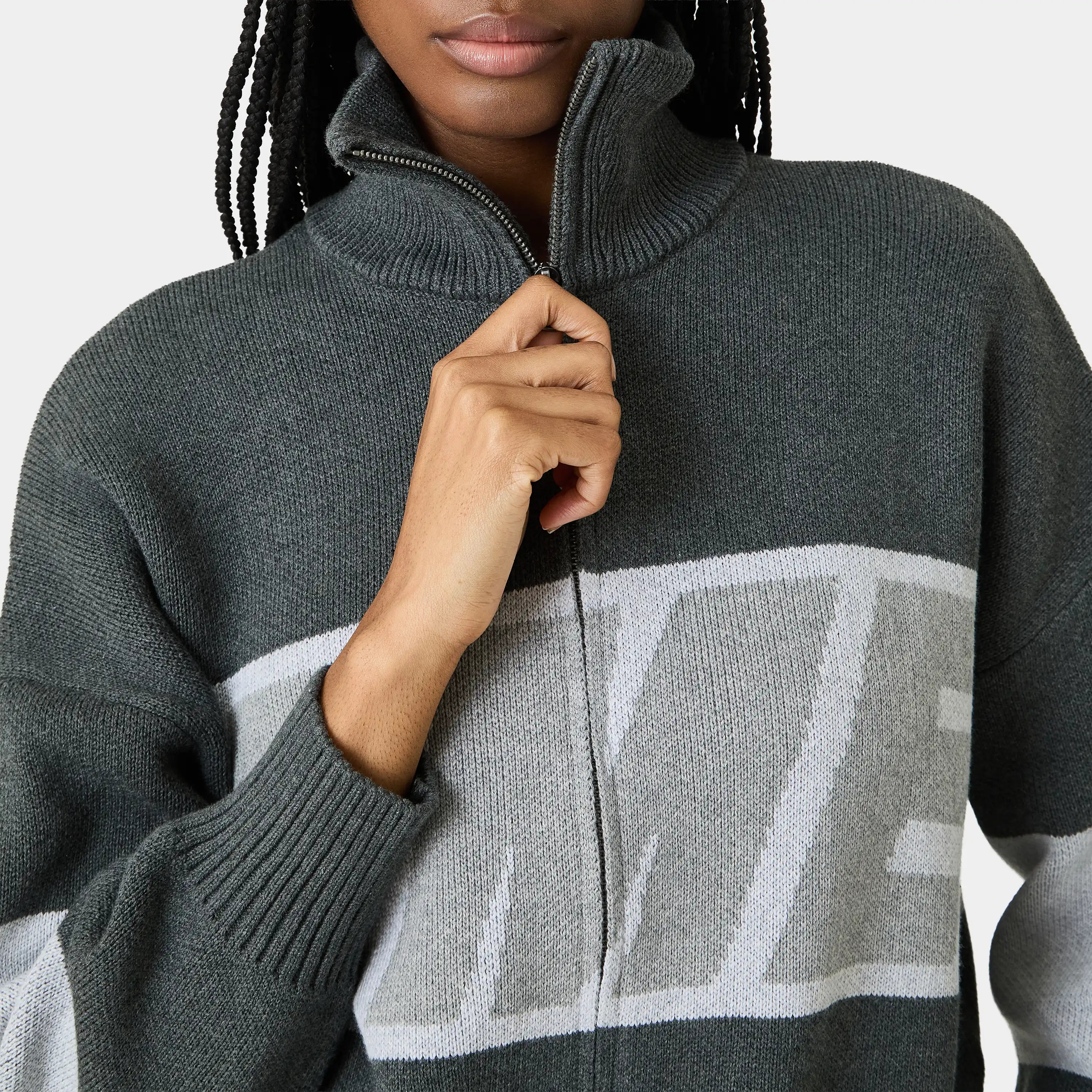 Thrill Grandpa Grey Zipper Knit Knitwear eme