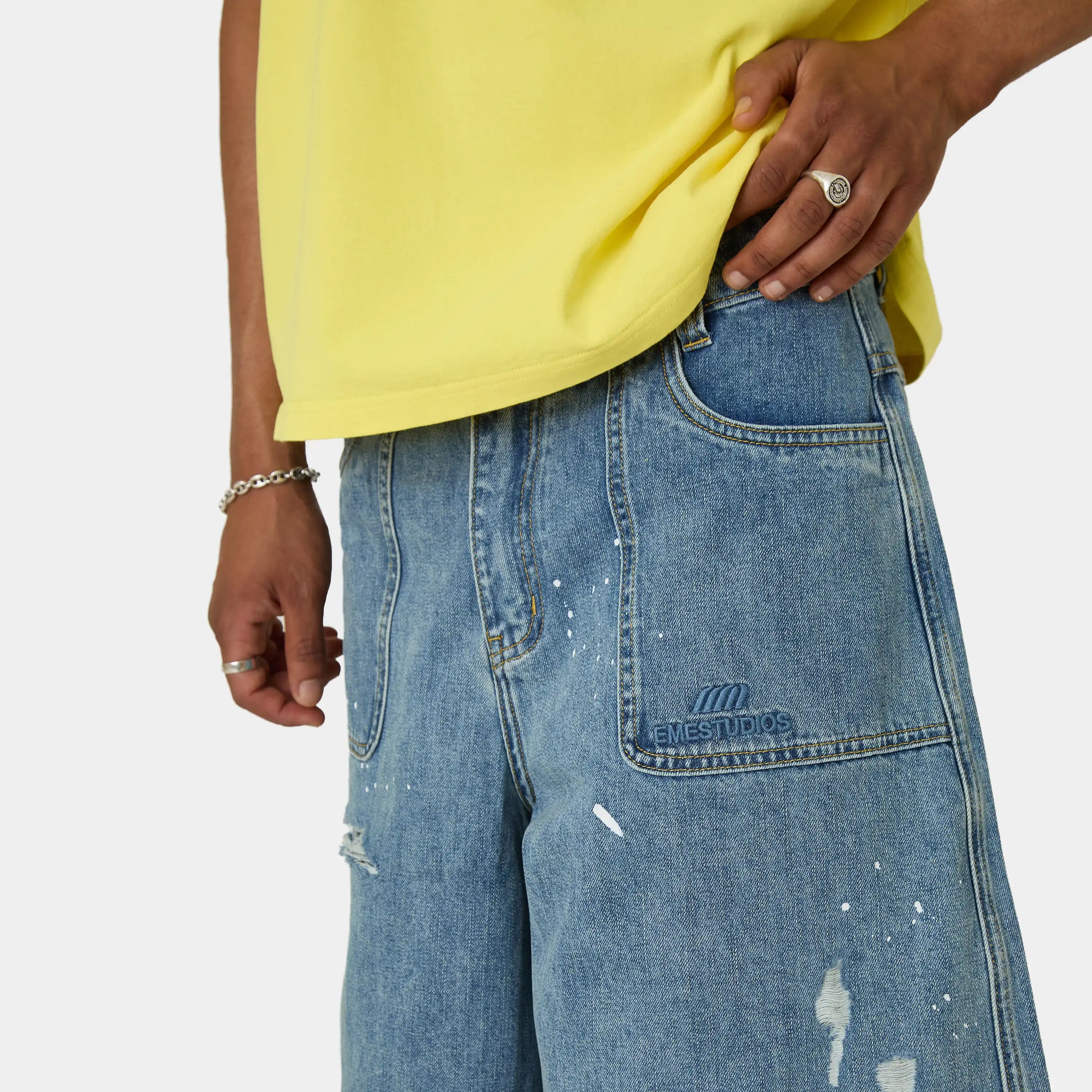 Riviera Blue Denim Shorts Shorts Eme Studios