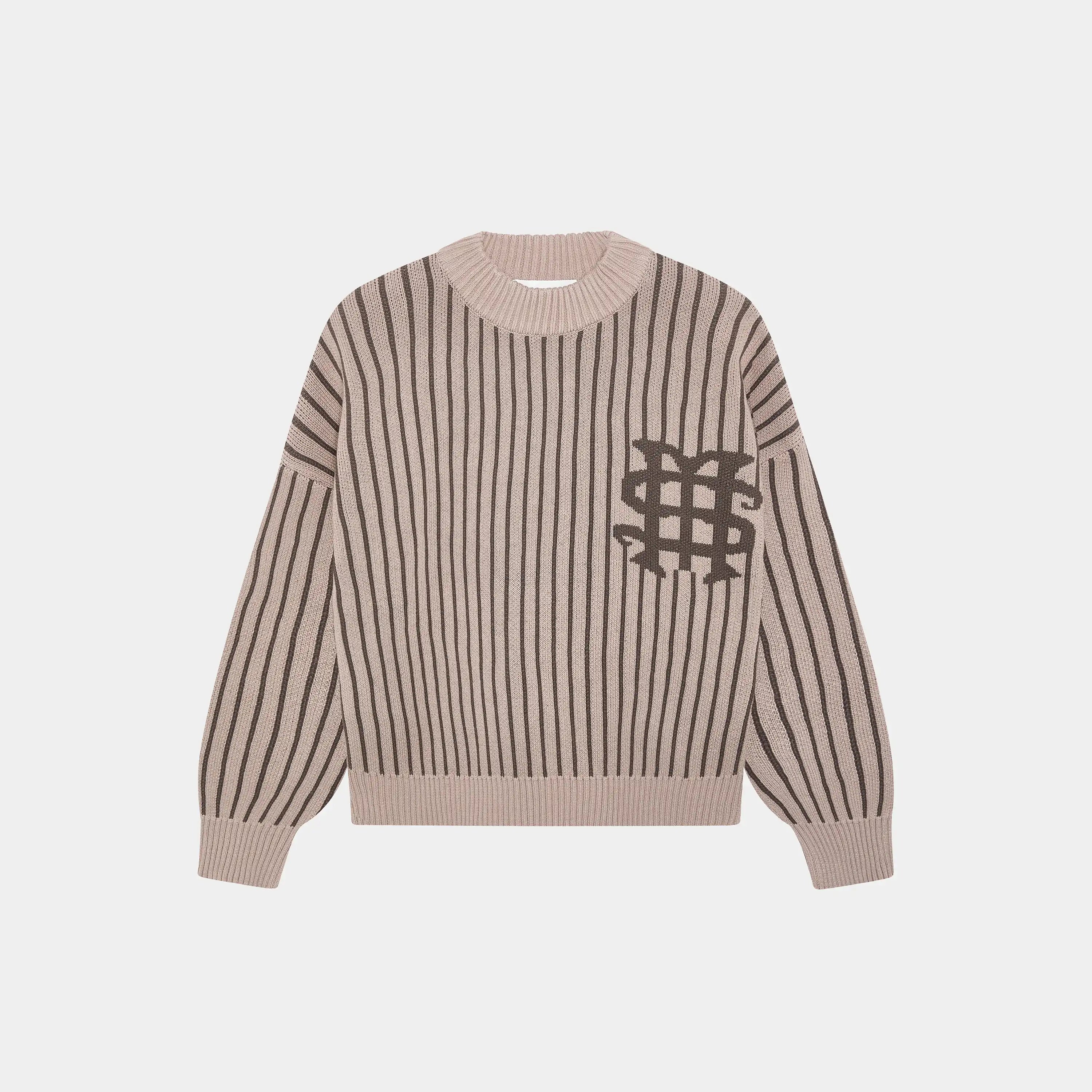 Badge Muddy Brown Stripes Knit Sweater Knitwear eme
