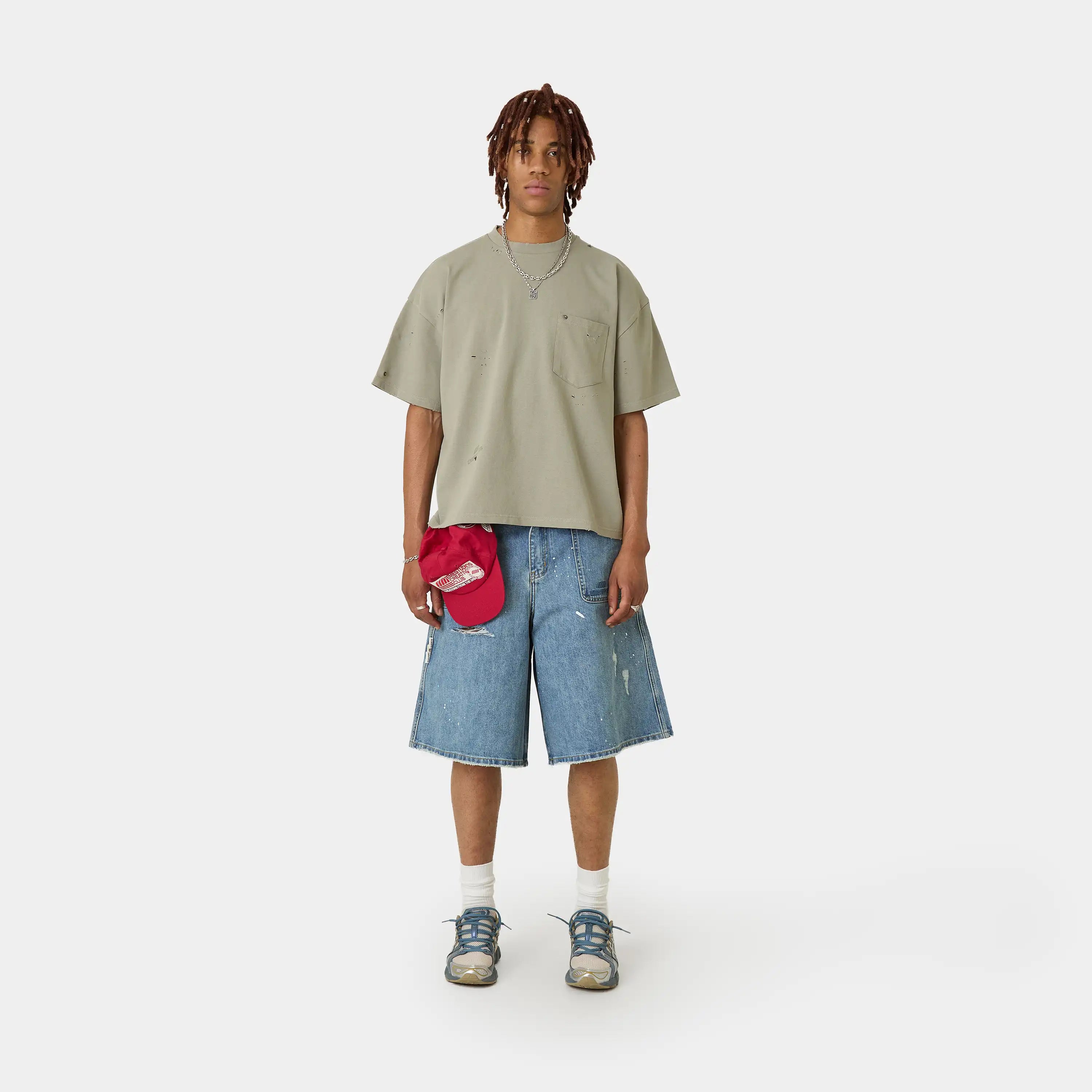 Distressed Olive Oversized Tee T-shirts Eme Studios