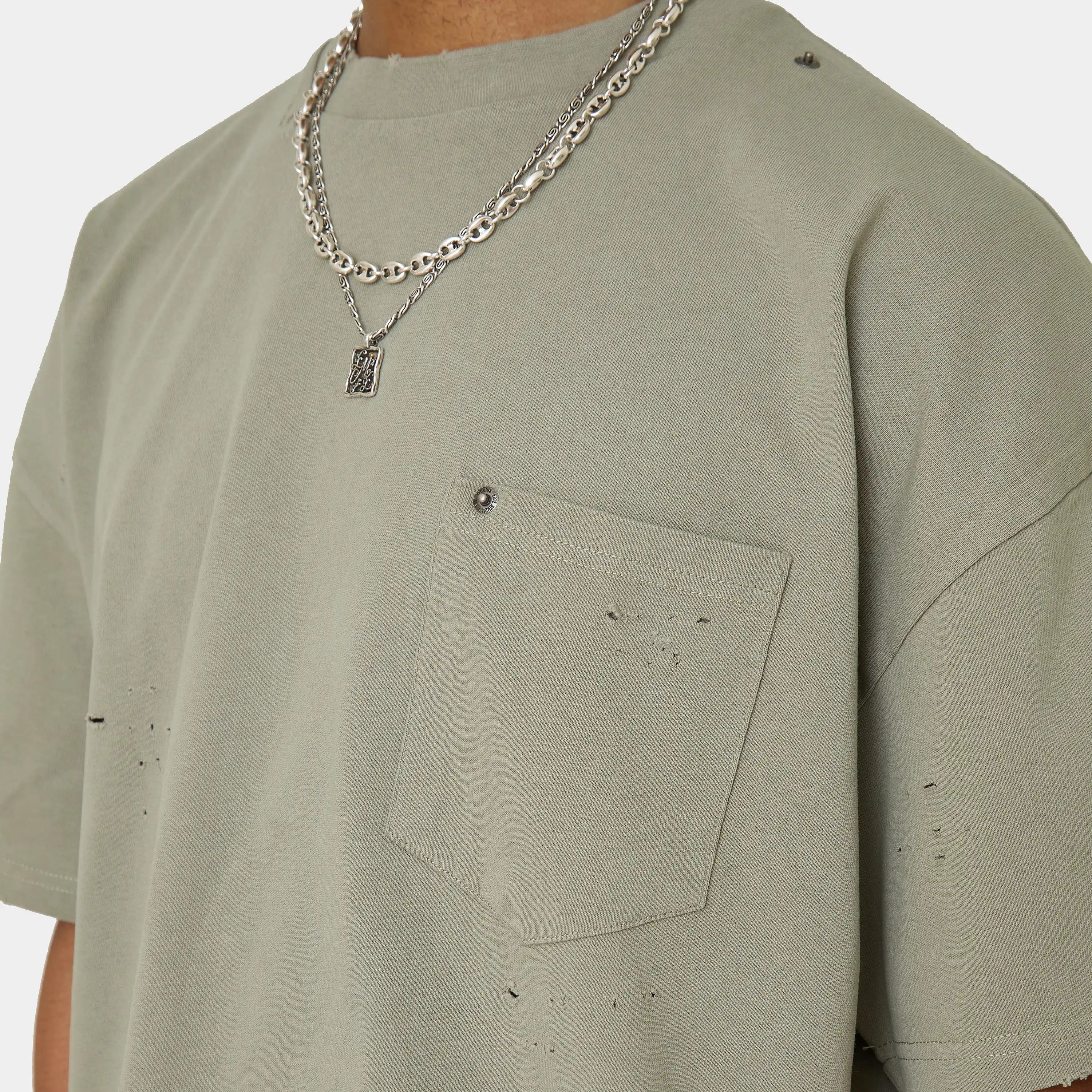Distressed Olive Oversized Tee T-shirts Eme Studios