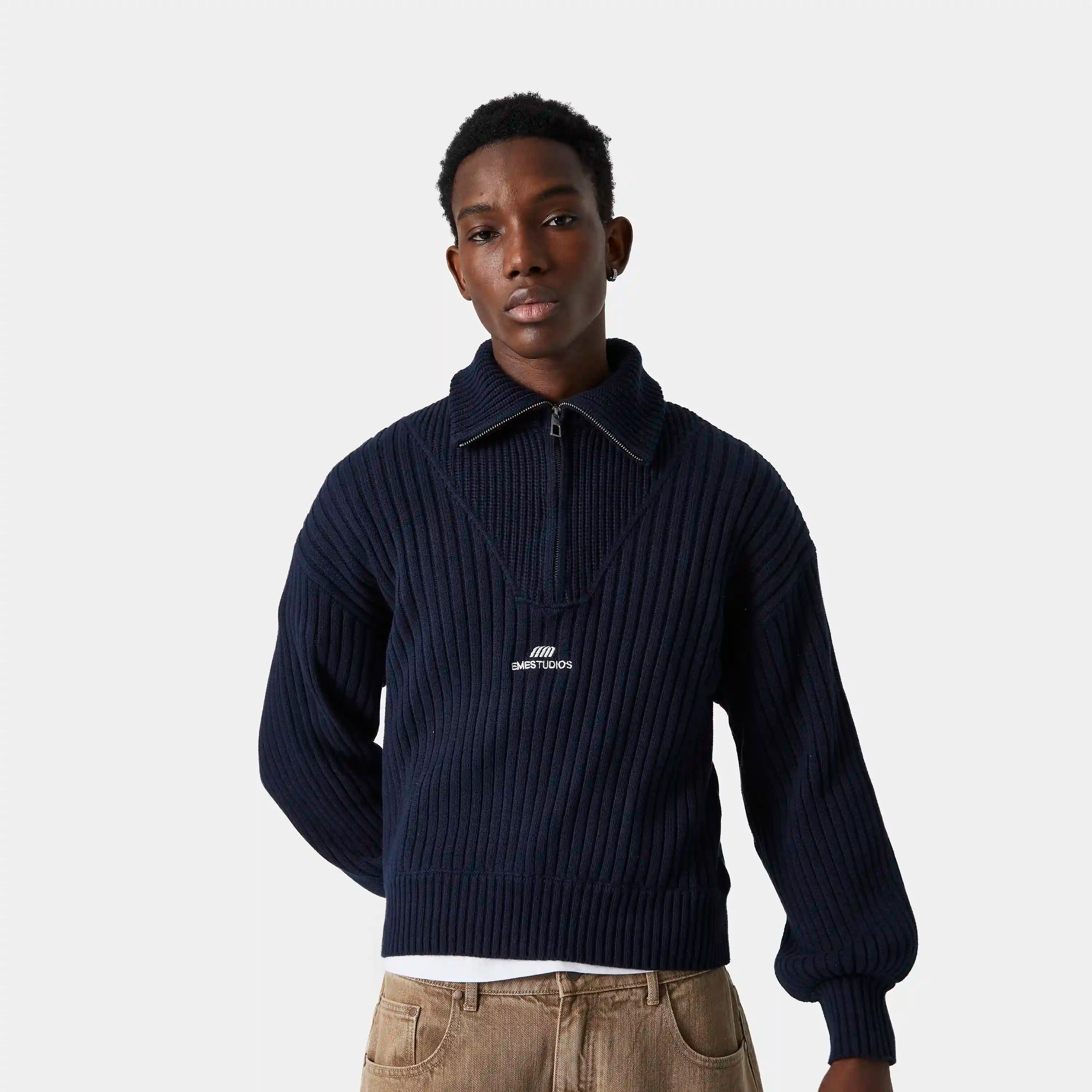 Nobly Knit Navy Half Zip Knitwear eme
