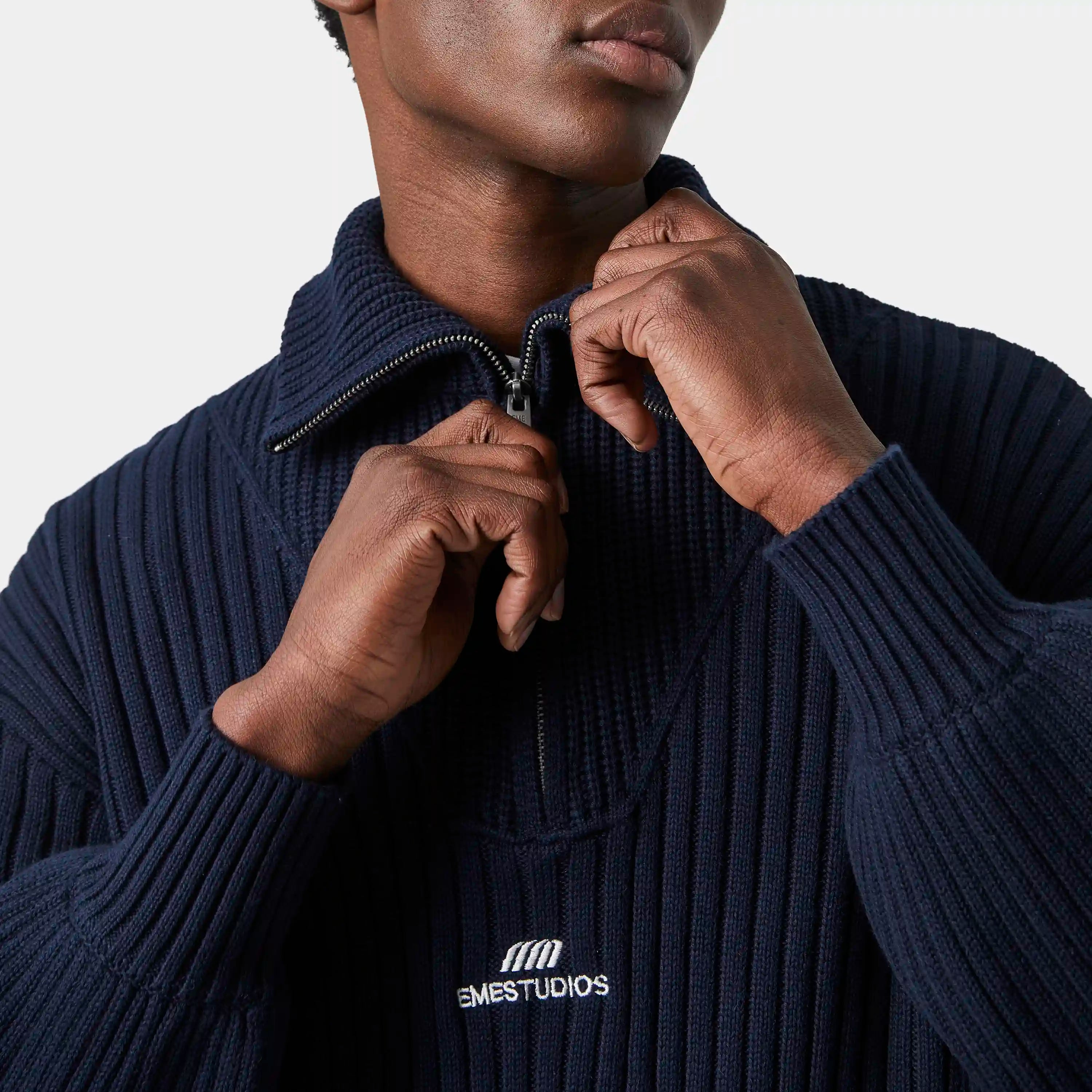 Nobly Knit Navy Half Zip Knitwear eme