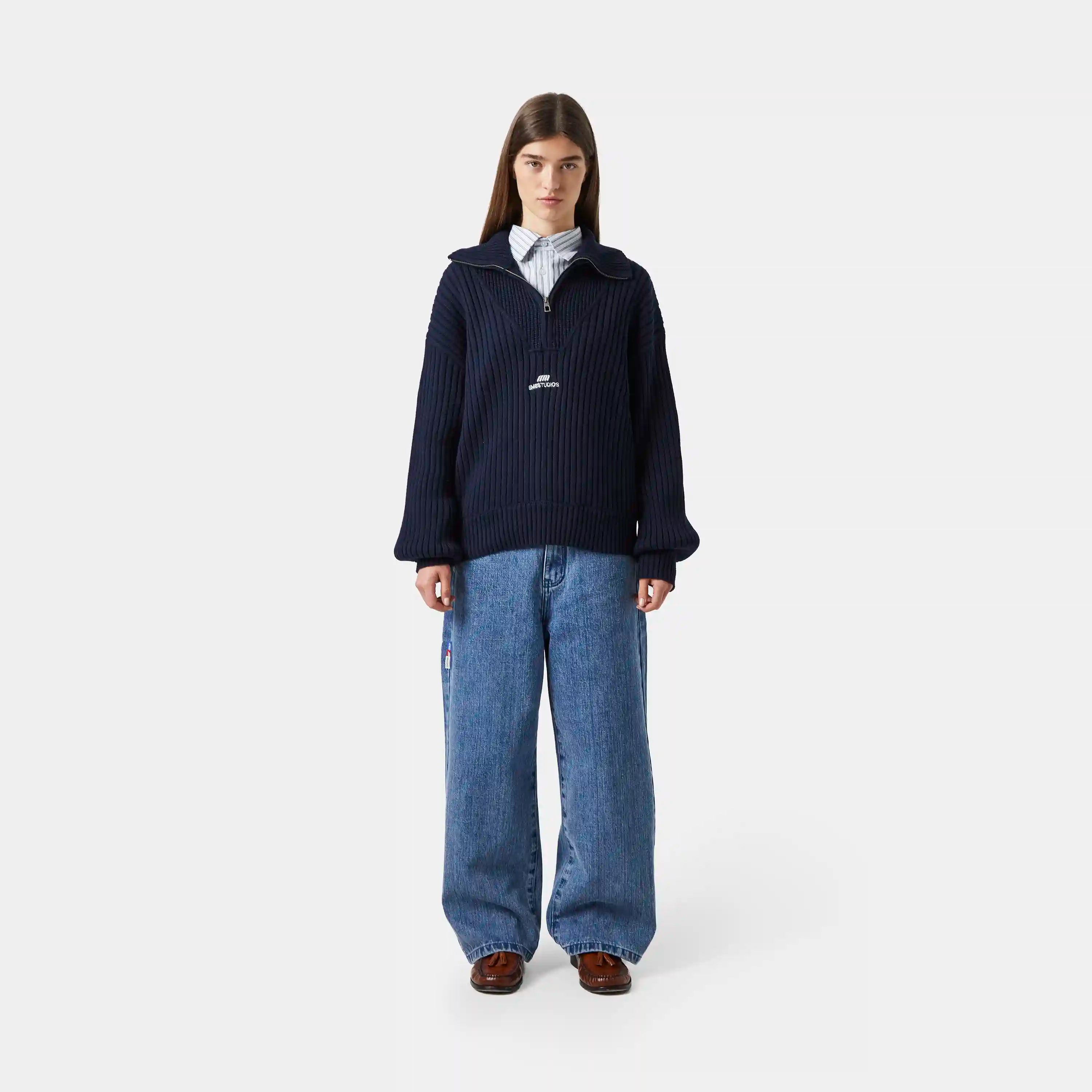 Nobly Knit Navy Half Zip Knitwear eme