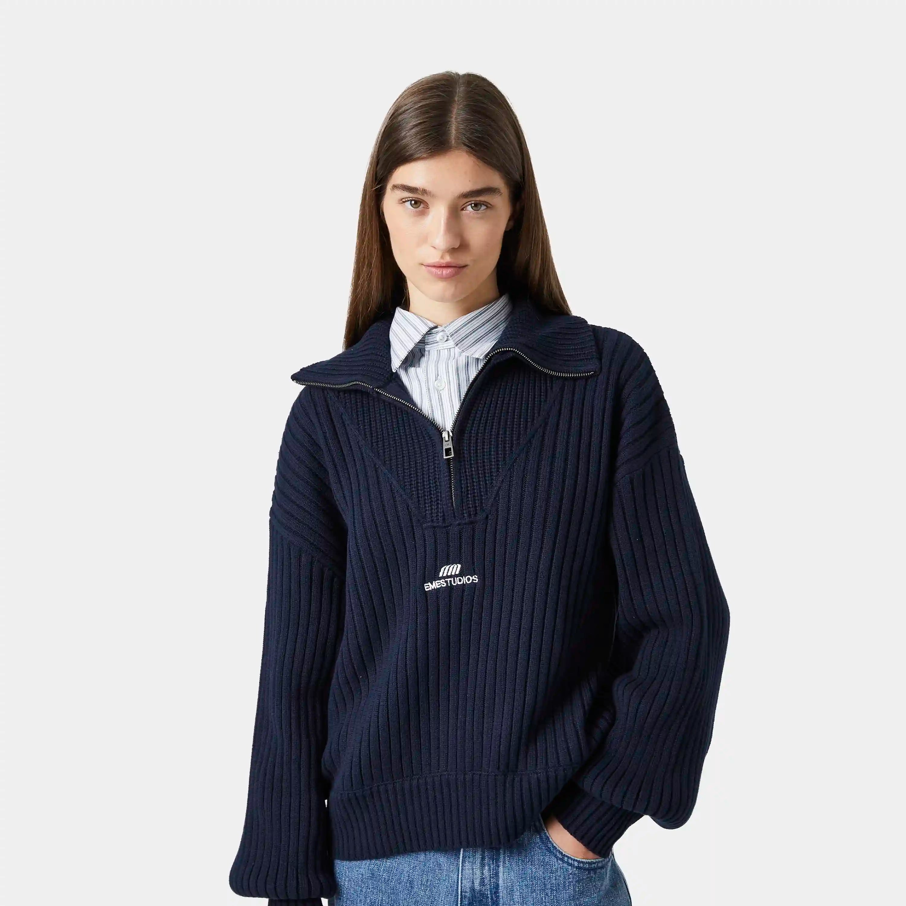 Nobly Knit Navy Half Zip Knitwear eme