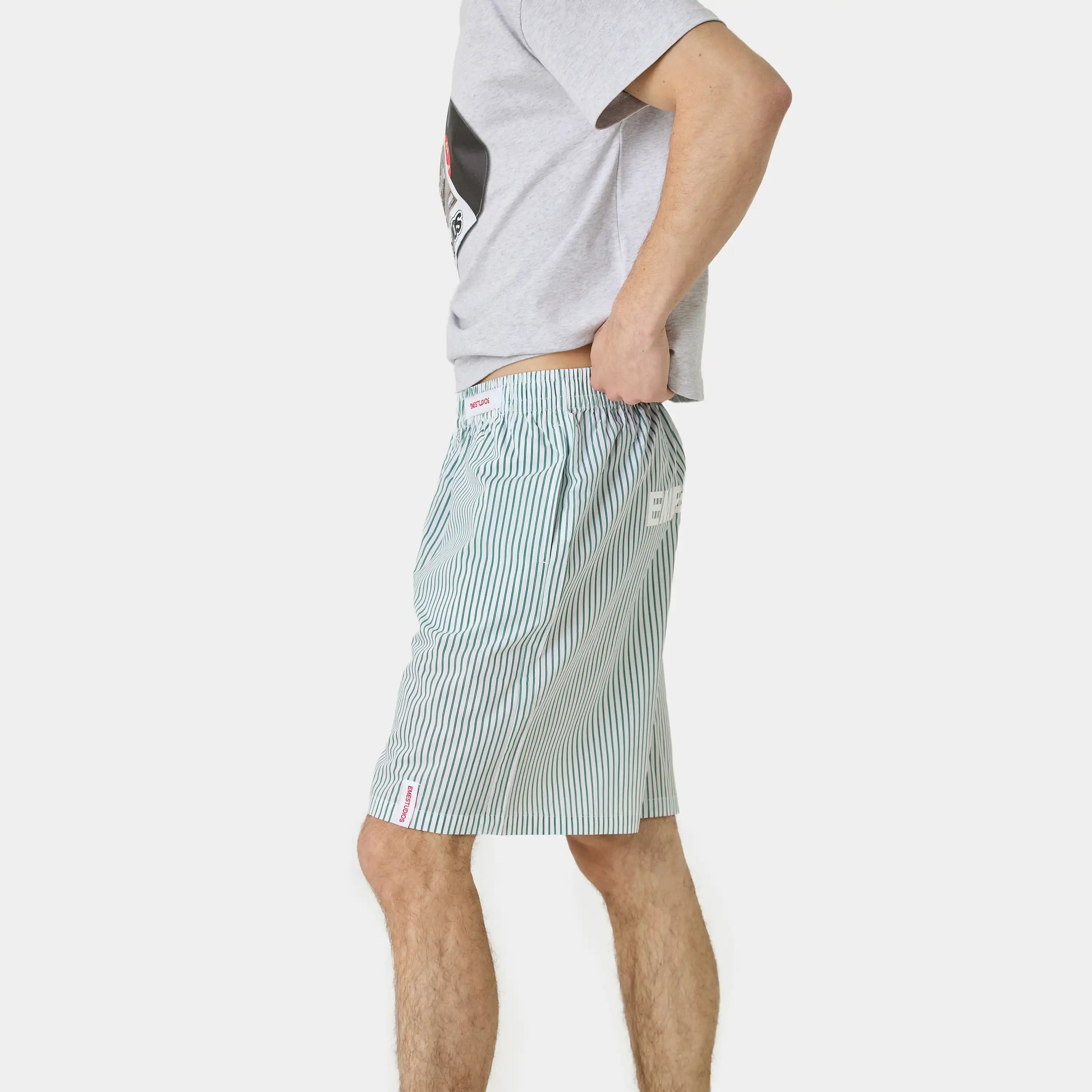 Jammies LS Green Striped Shorts eme