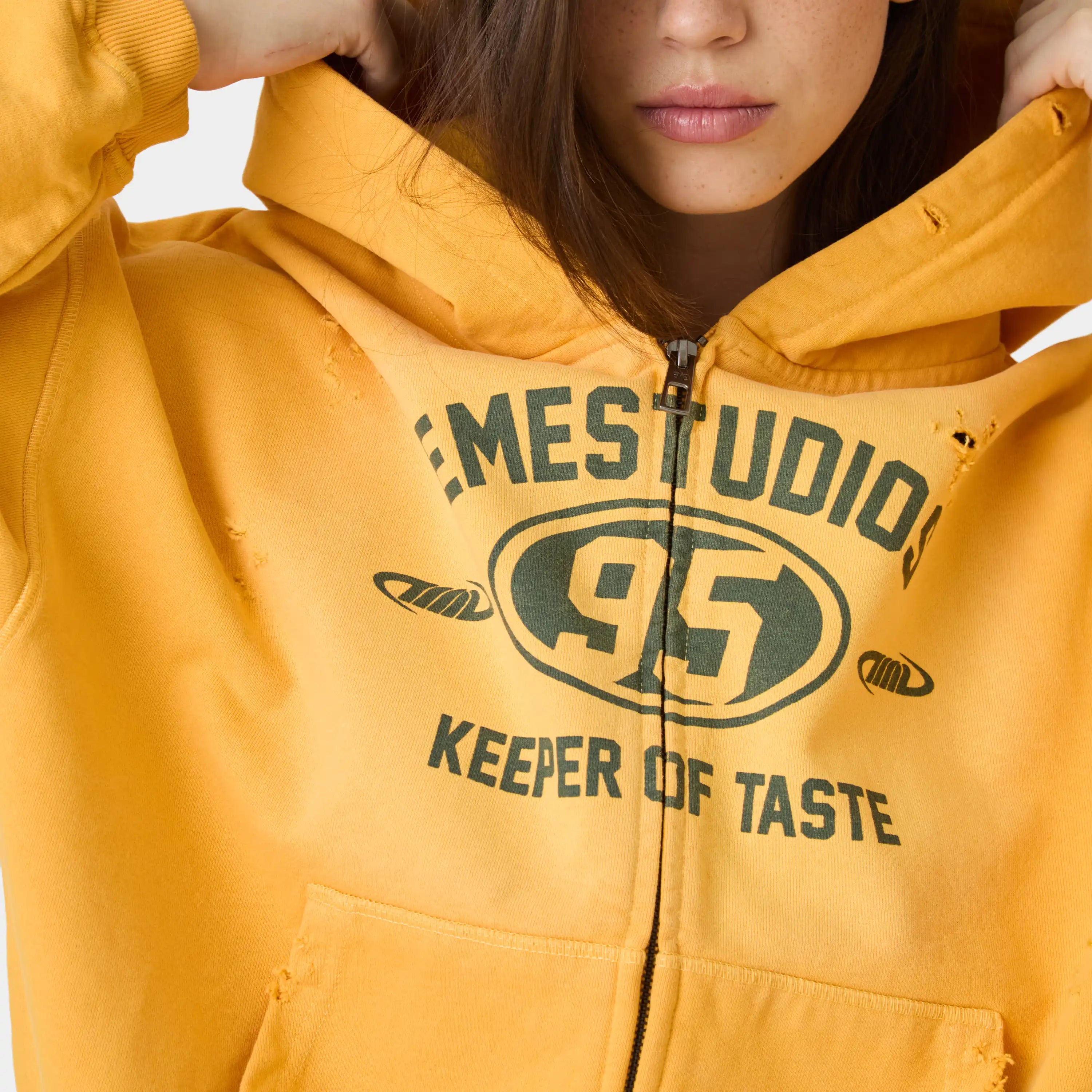 Keeper Mustard Cropped Boxy Full Zip Hoodies Eme Studios