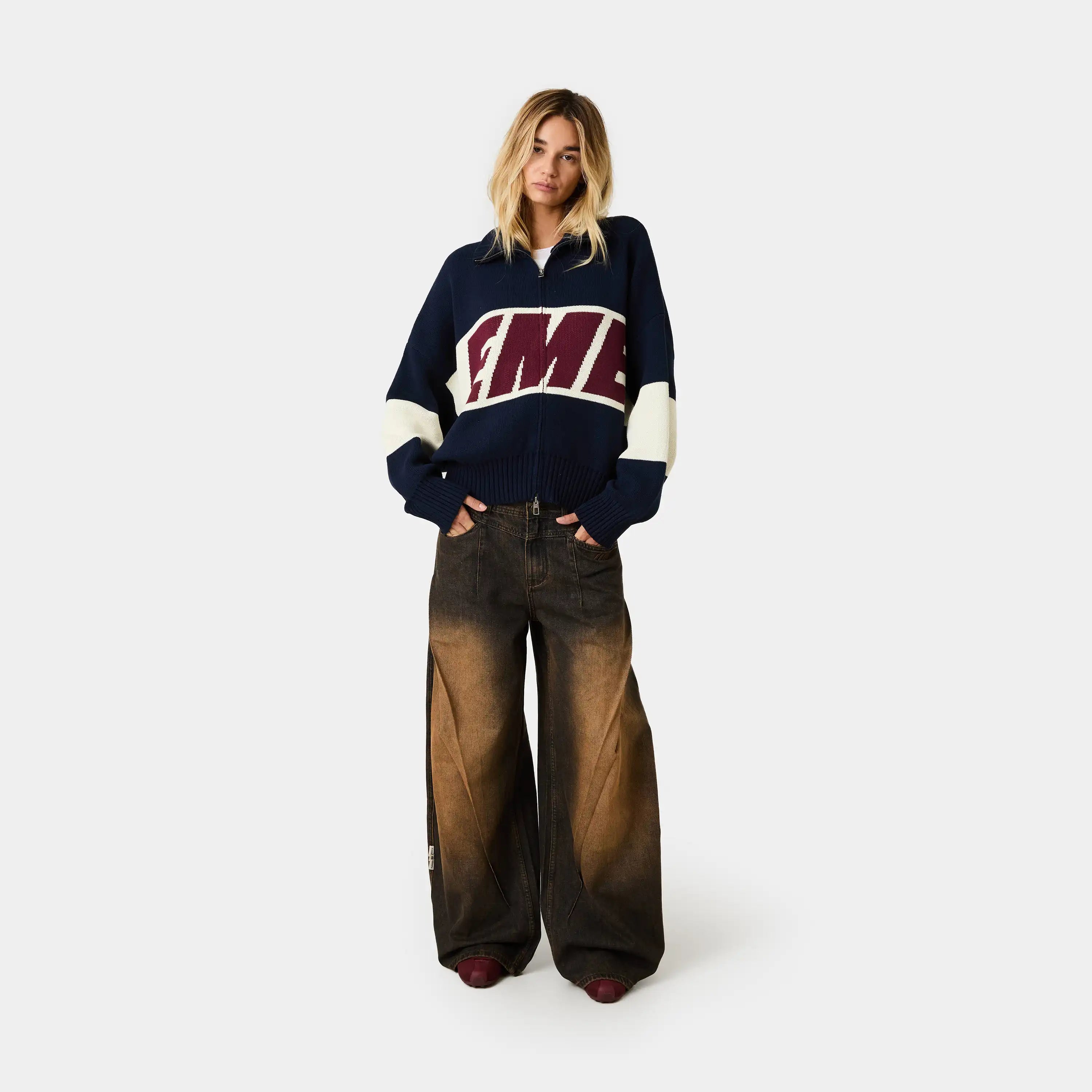 Thrill Navy Zipper Knit Knitwear eme
