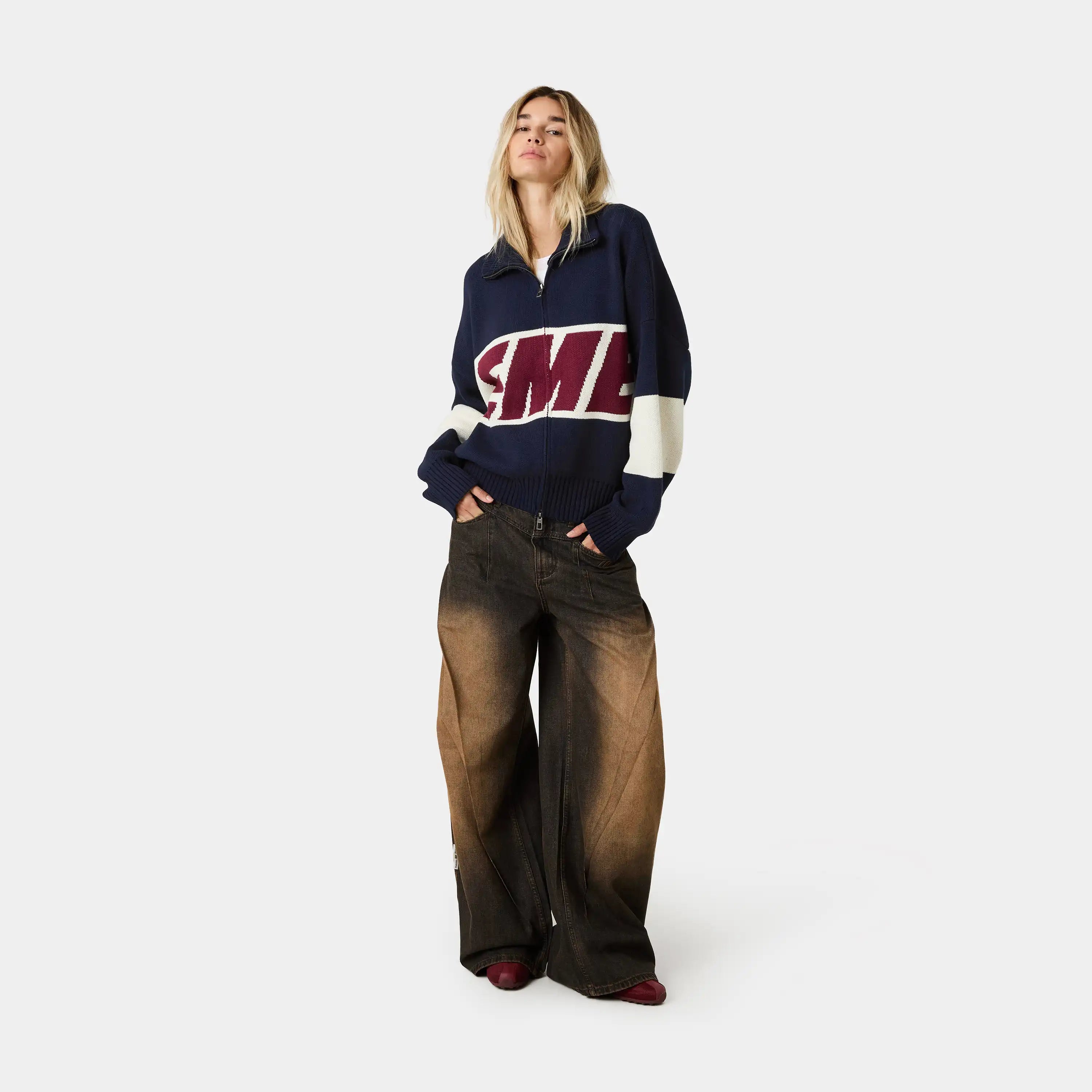 Thrill Navy Zipper Knit Knitwear eme