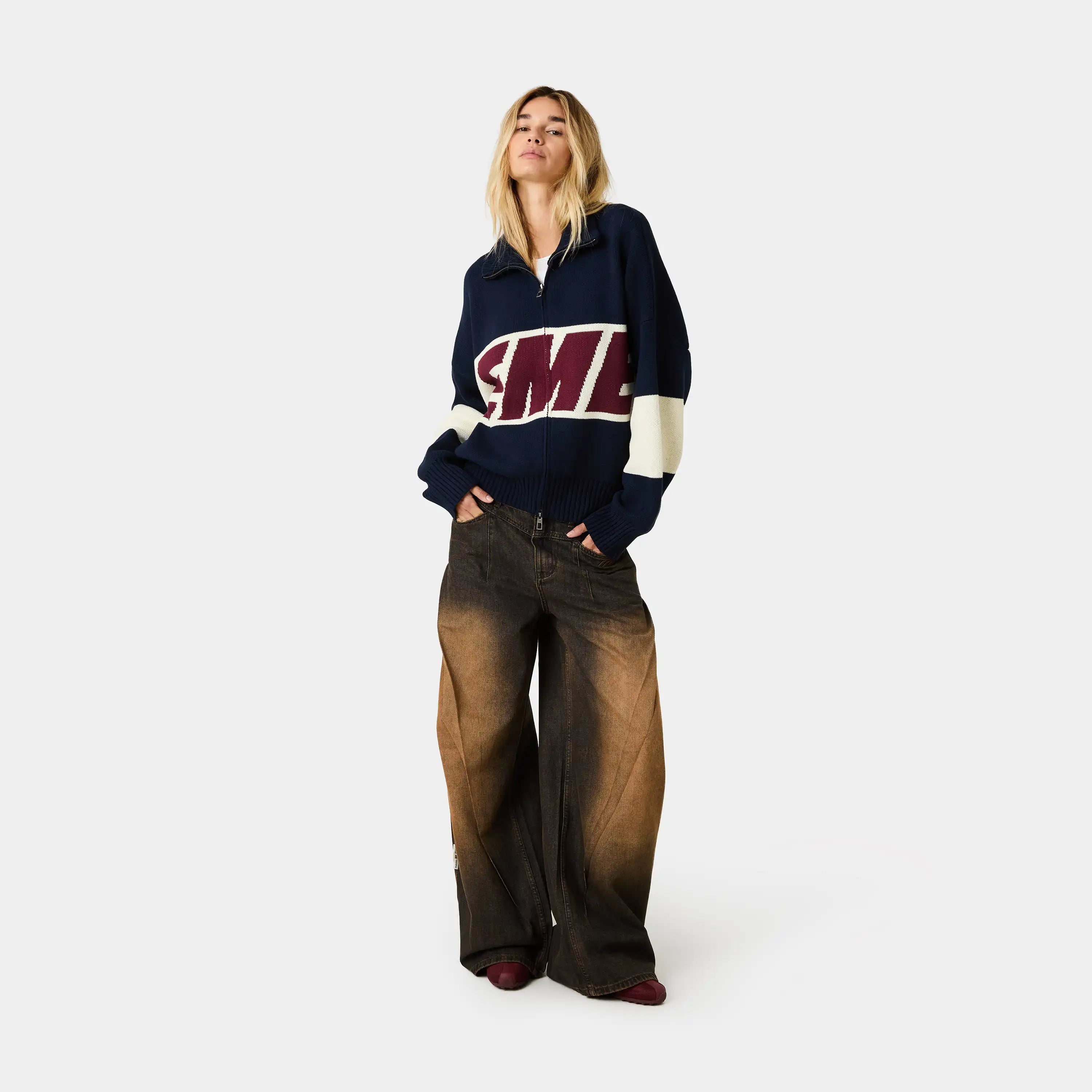 Thrill Navy Zipper Knit Knitwear eme