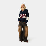 Thrill Navy Zipper Knit Knitwear eme
