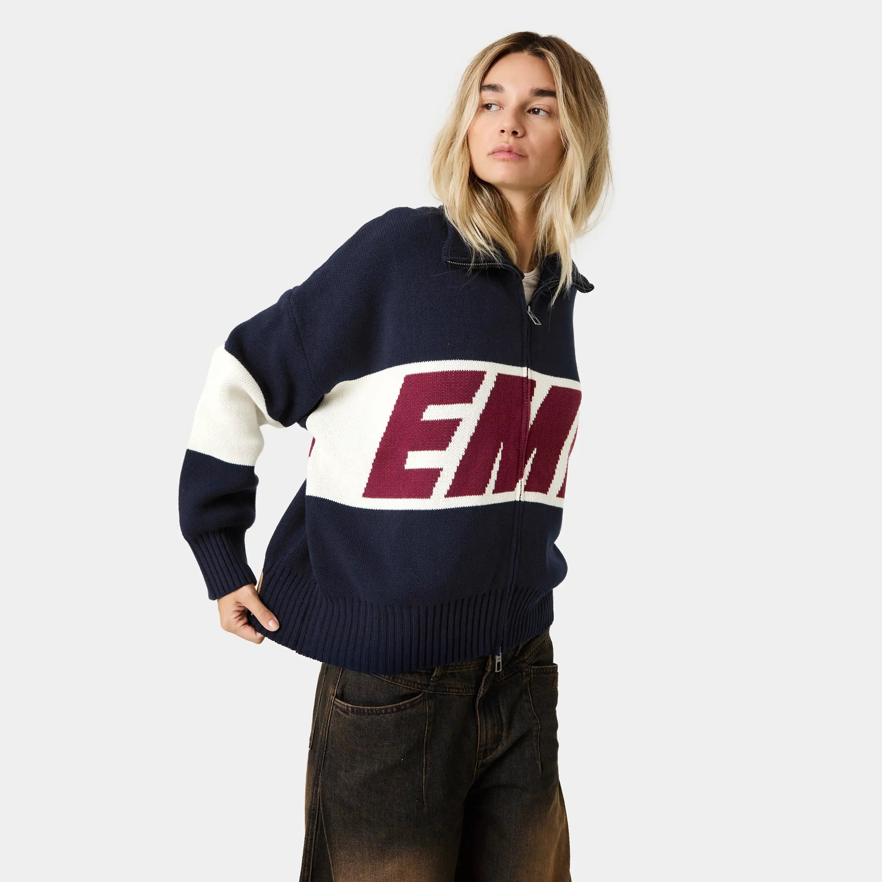 Thrill Navy Zipper Knit Knitwear eme