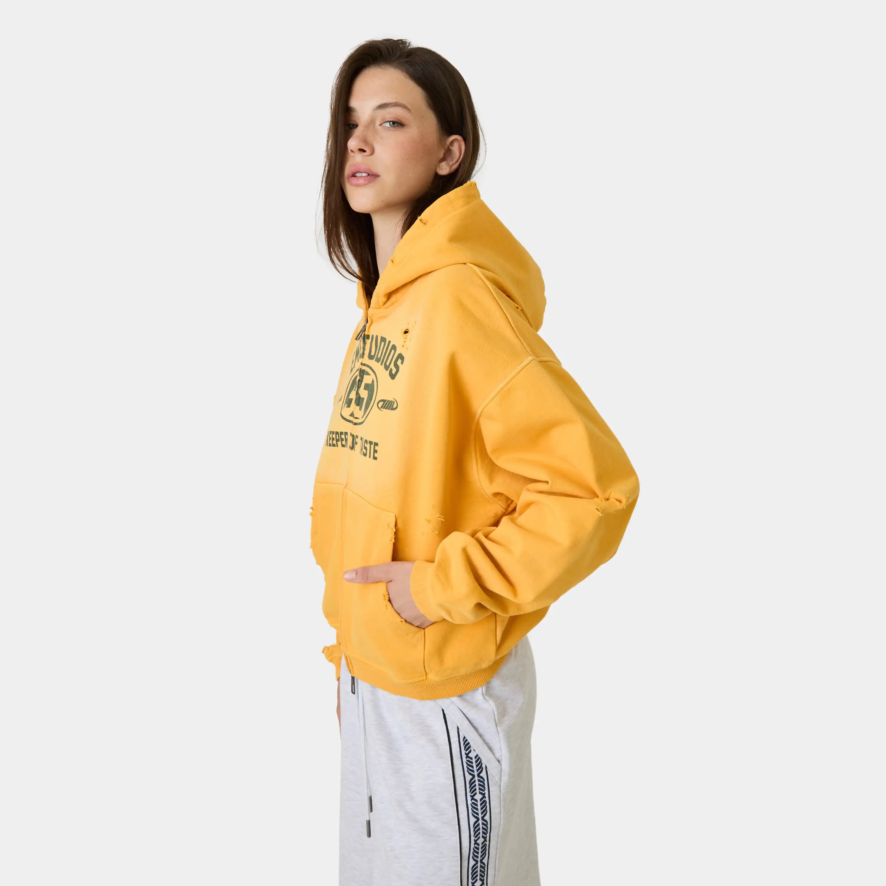 Keeper Mustard Cropped Boxy Full Zip Hoodies Eme Studios