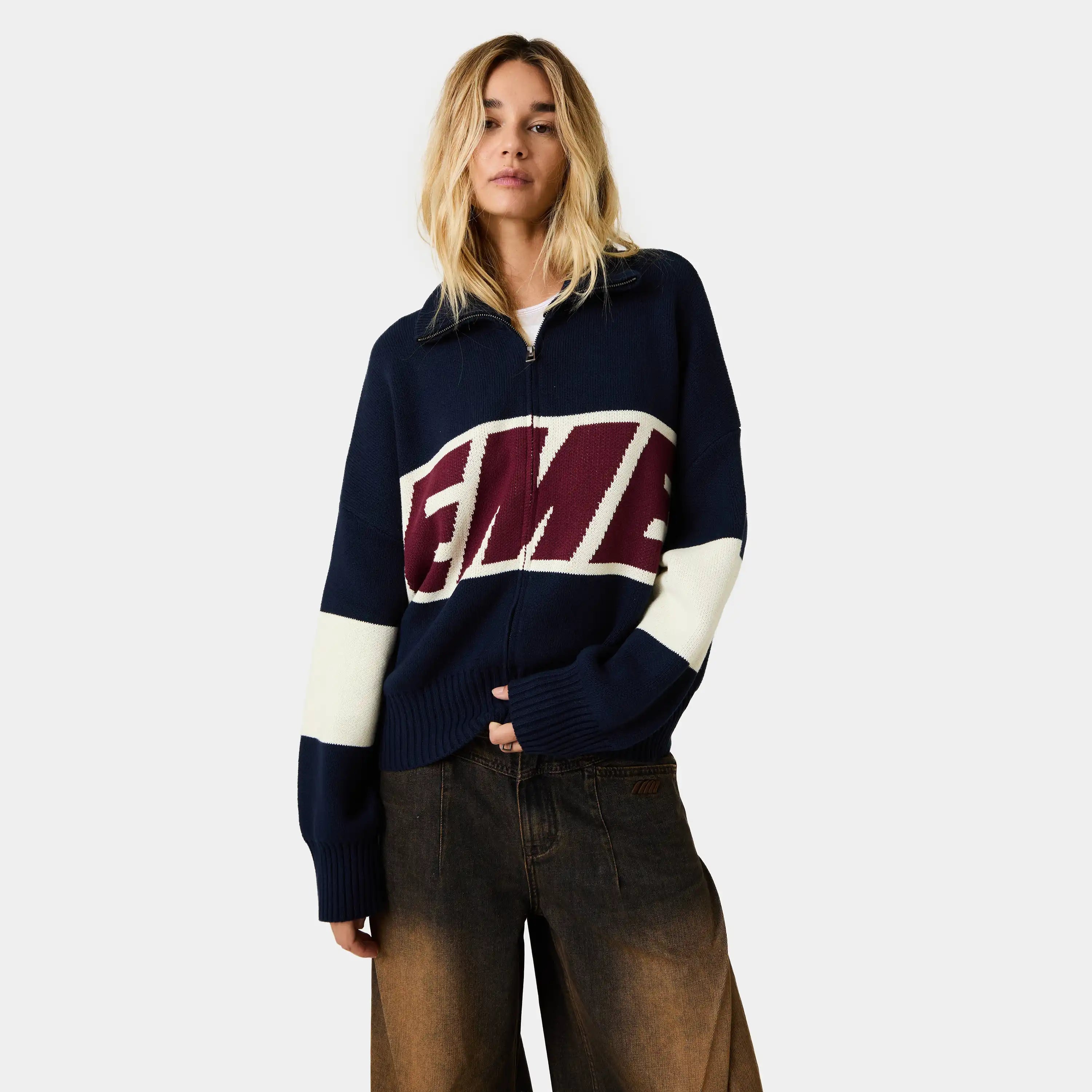 Thrill Navy Zipper Knit