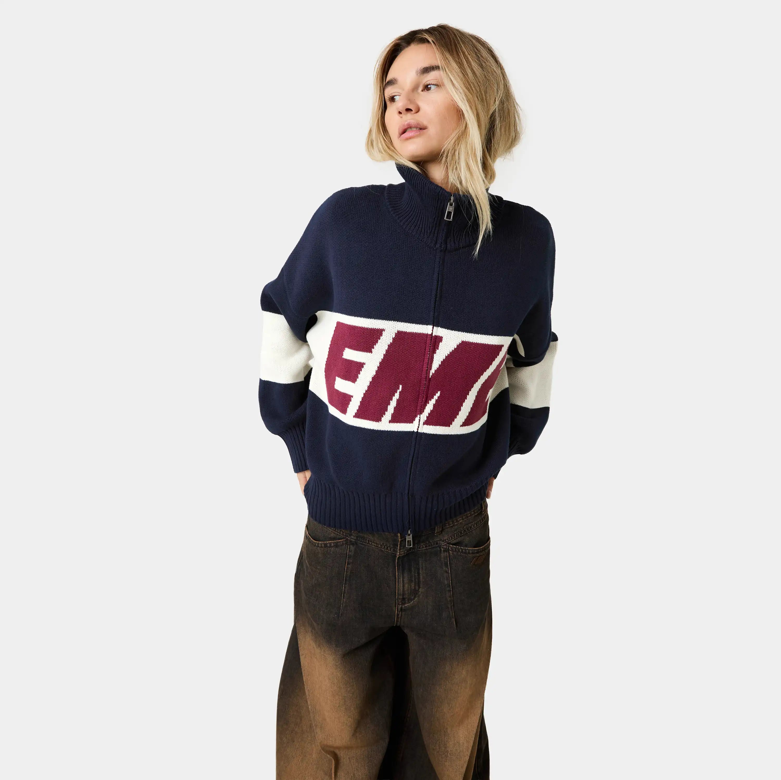 Thrill Navy Zipper Knit Knitwear eme
