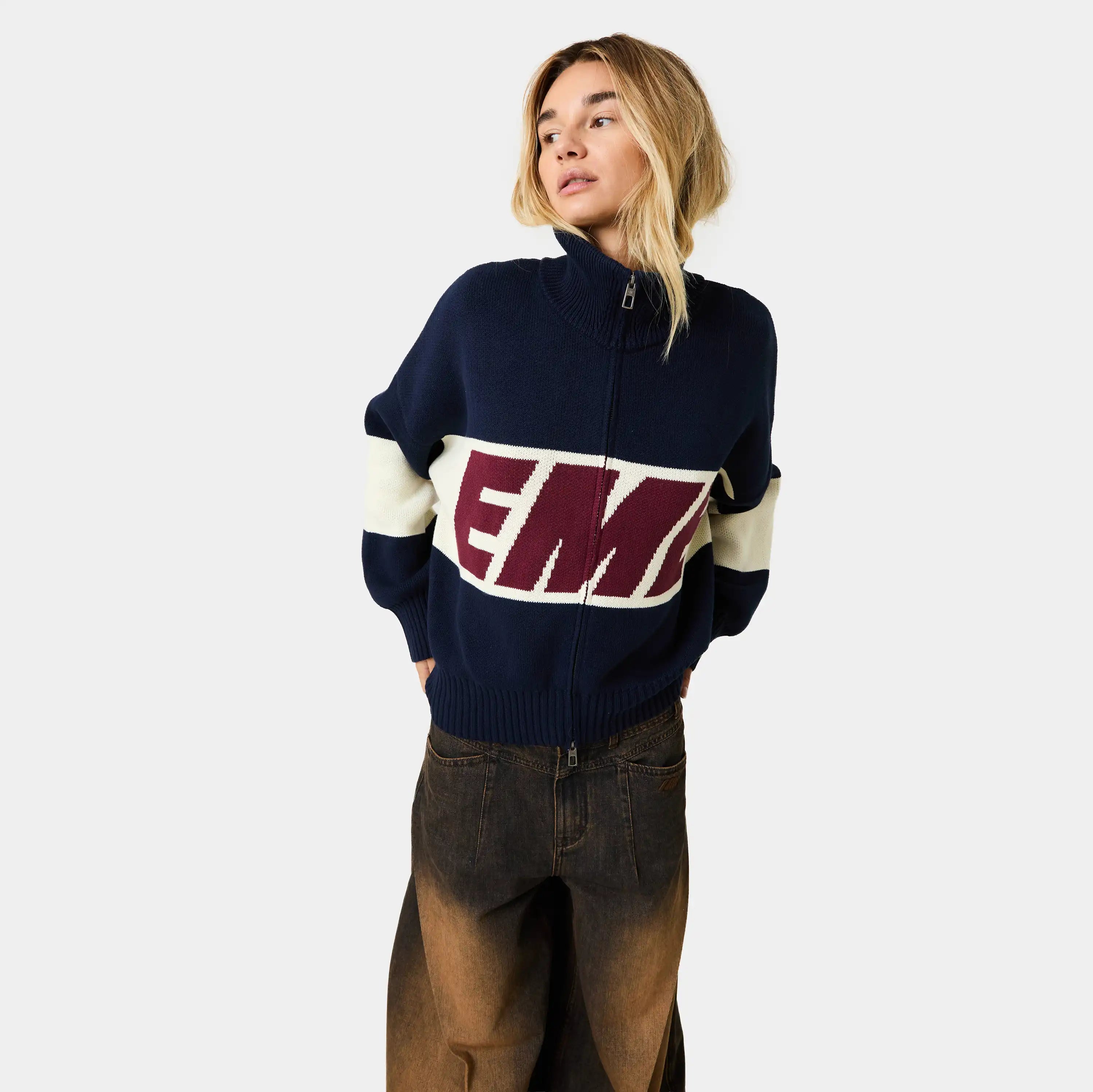 Thrill Navy Zipper Knit Knitwear eme