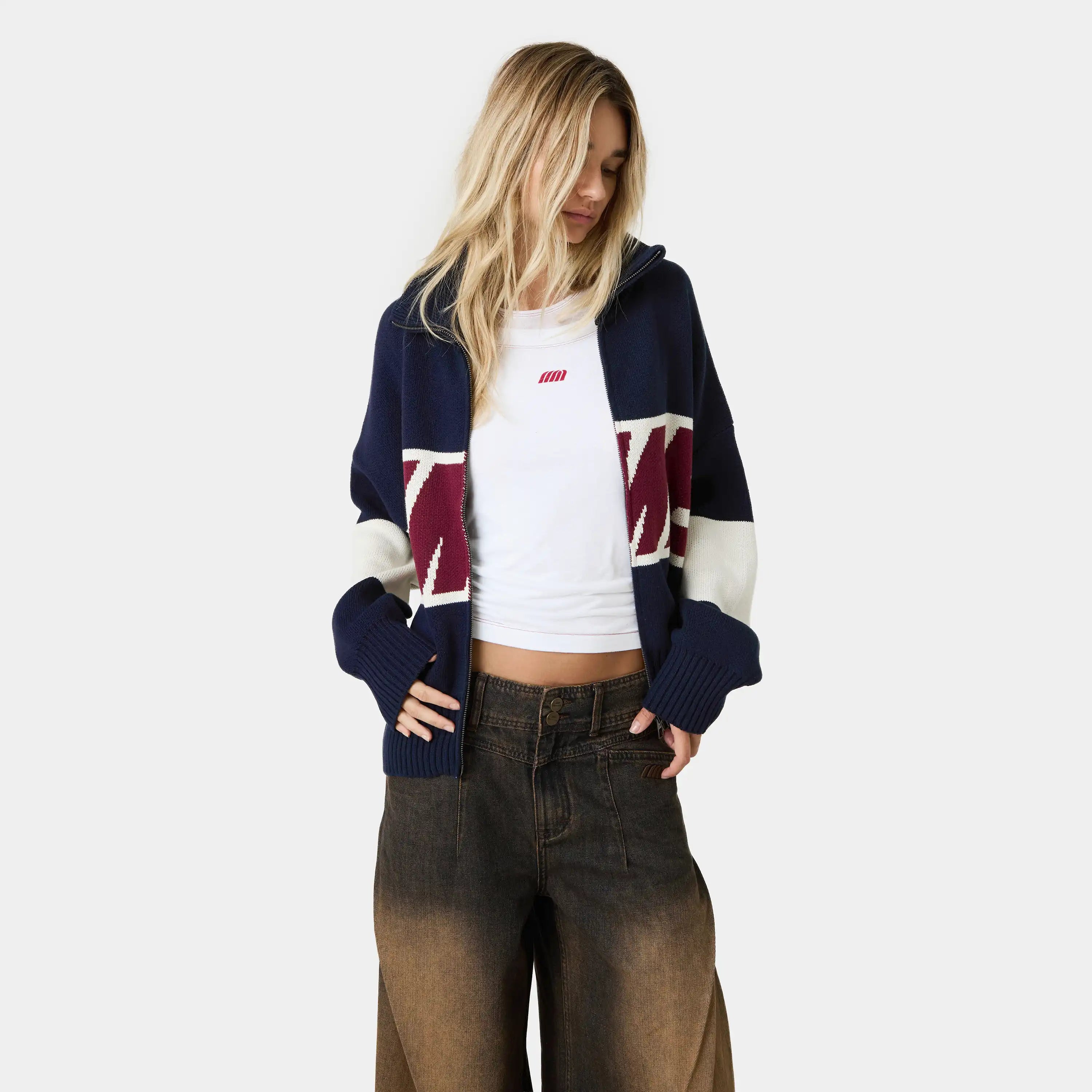 Thrill Navy Zipper Knit Knitwear eme