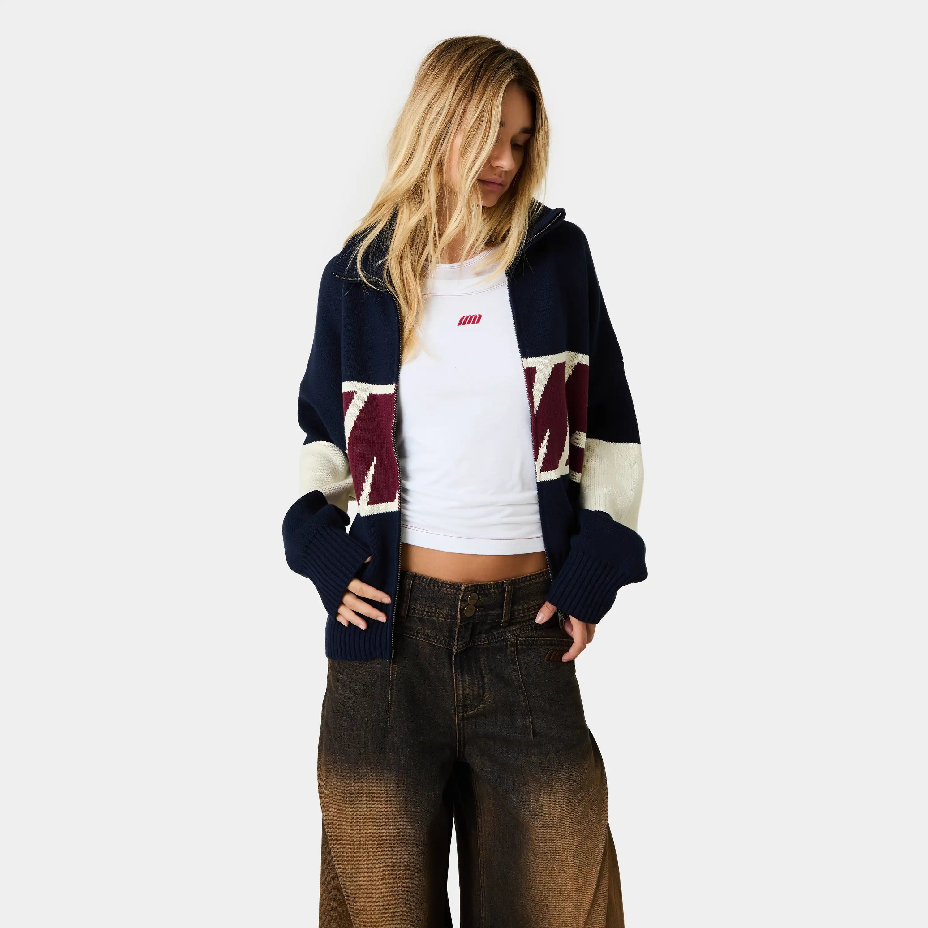 Thrill Navy Zipper Knit Knitwear eme