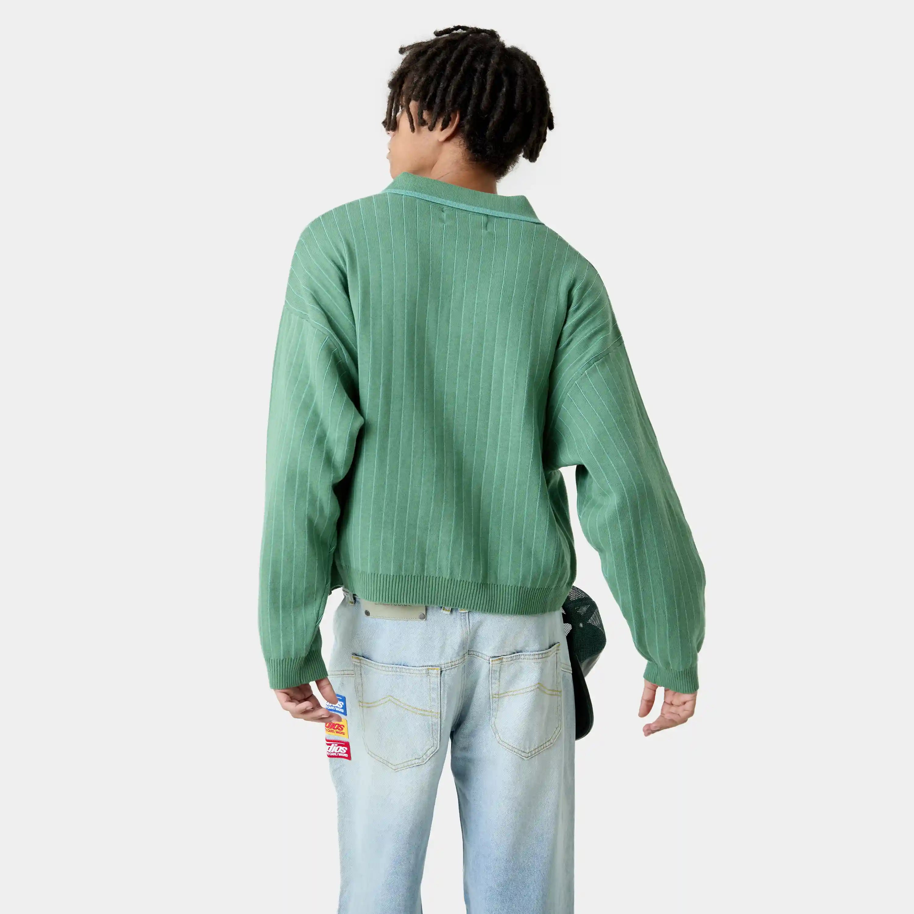 Pinstripe Deep Grass Knit Polo Knitwear Eme Studios