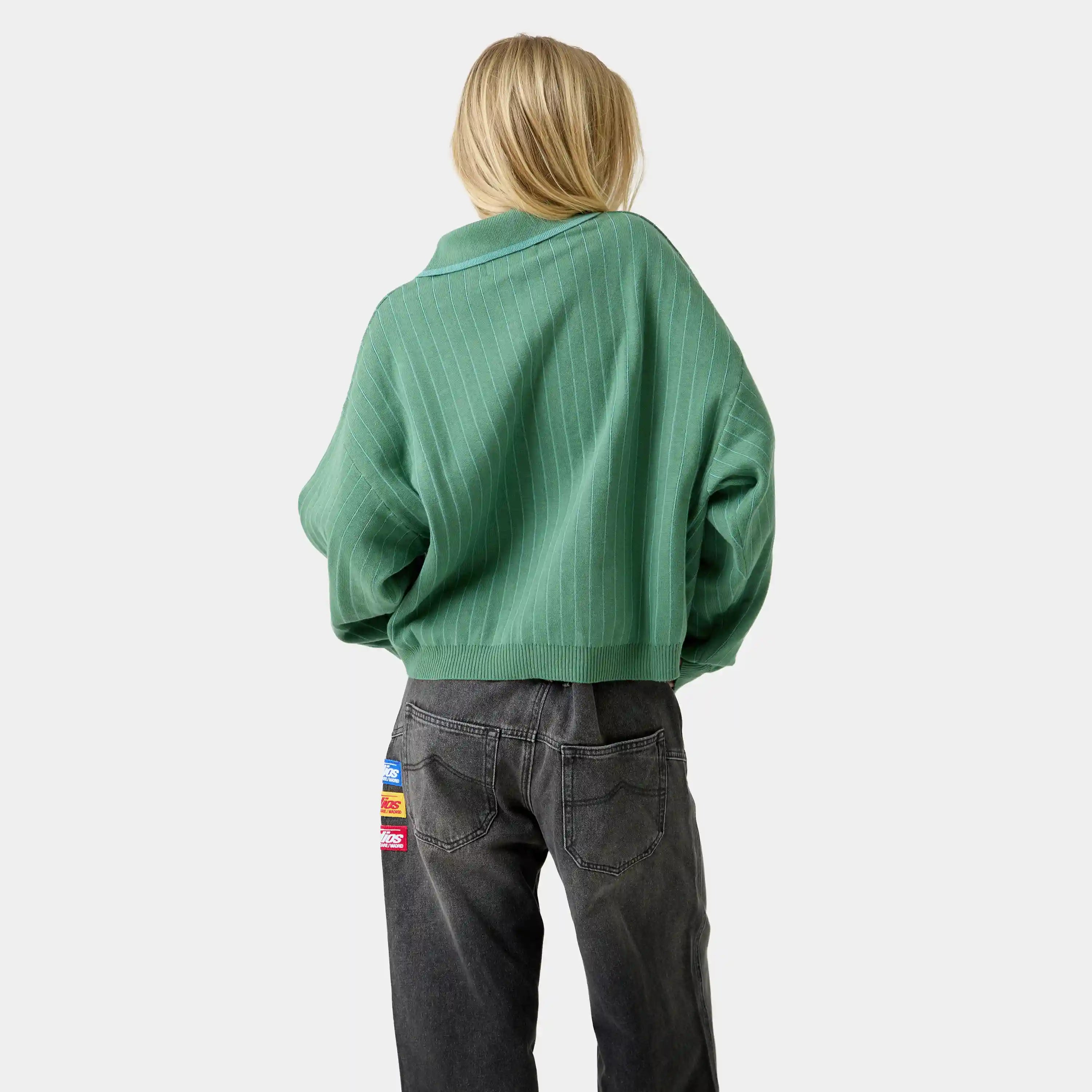 Pinstripe Deep Grass Knit Polo Knitwear Eme Studios