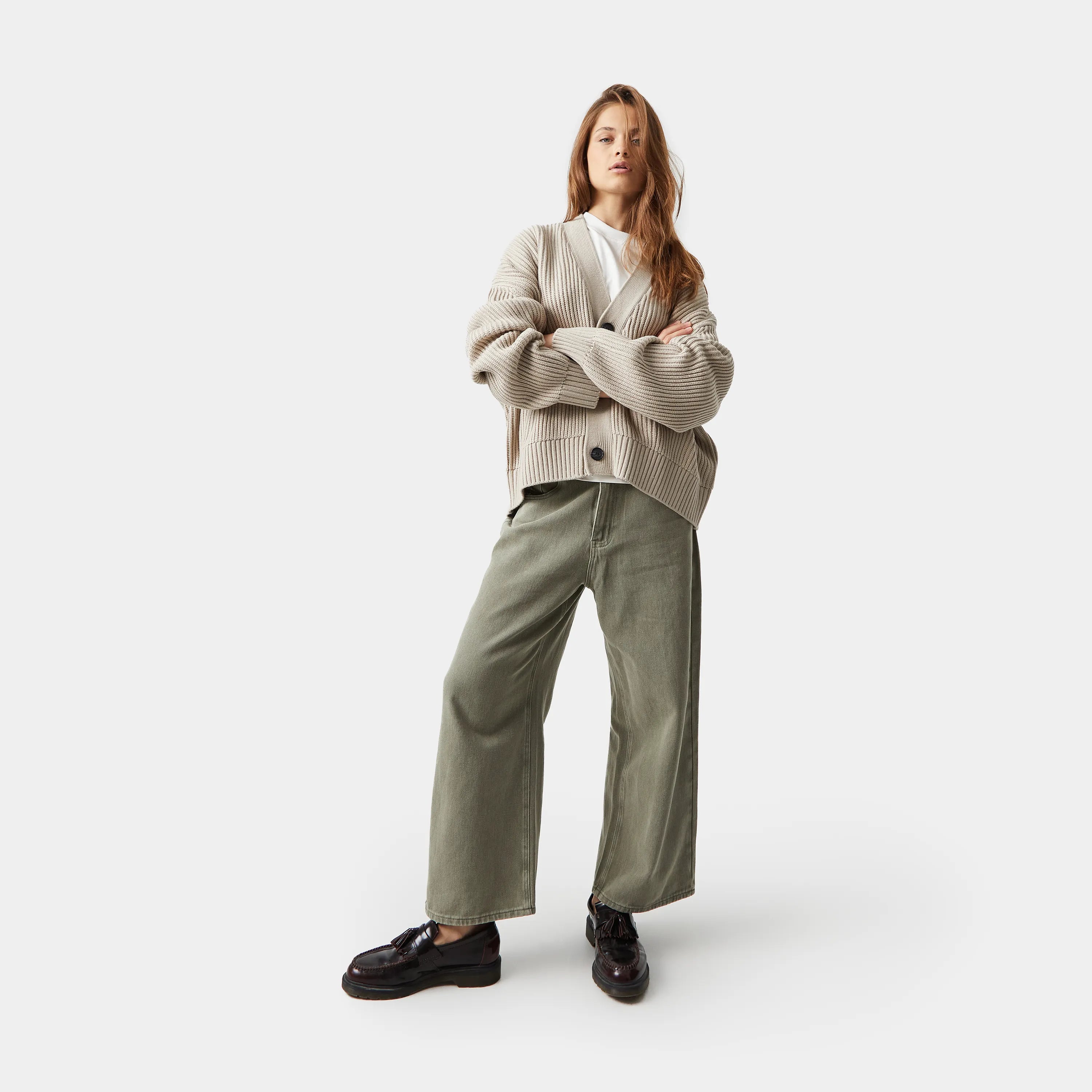 Lesh Off Sand Rib Cardigan Knitwear eme