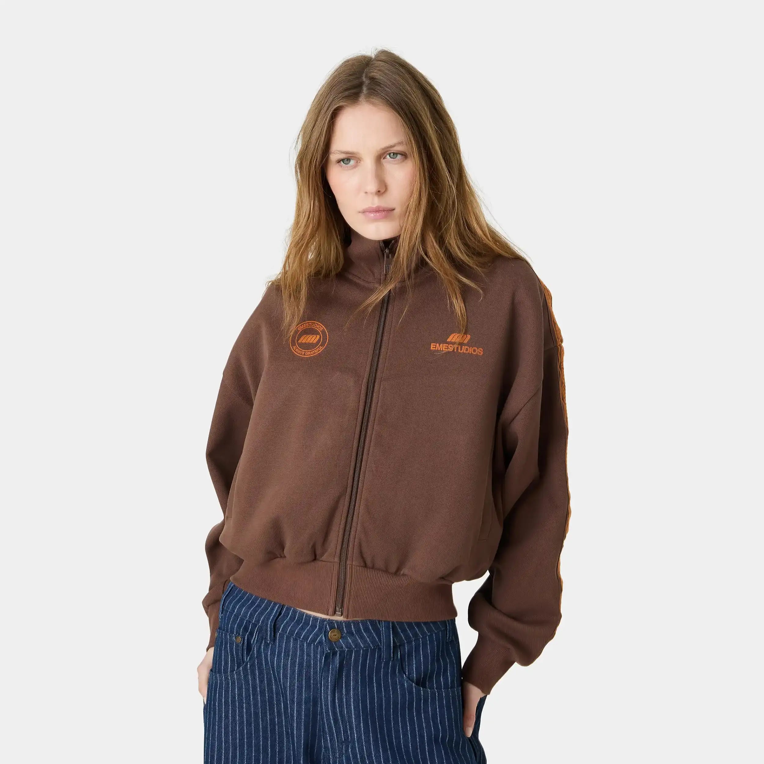 Cove Fawn Track Full Zip Crewneck Eme Studios