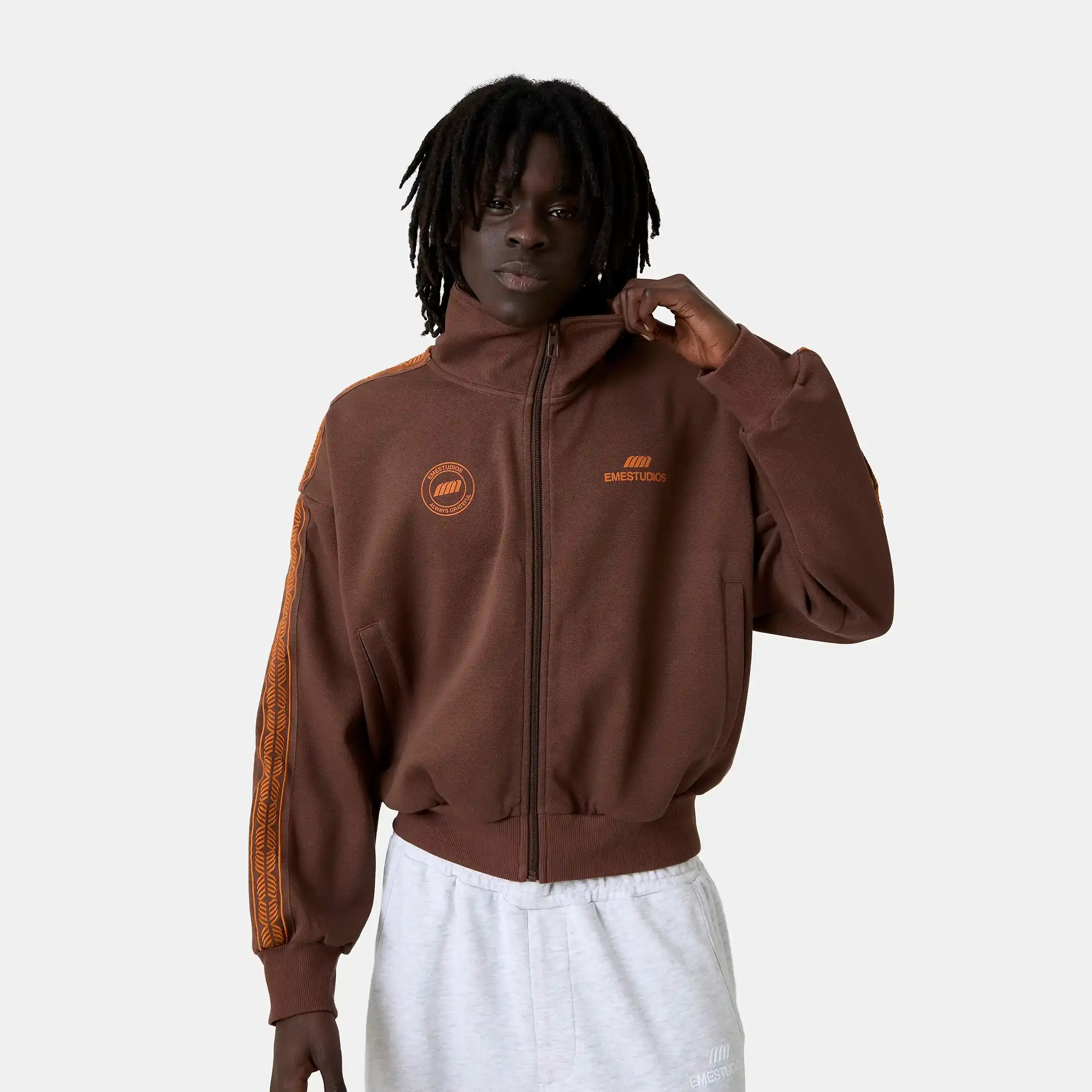 Cove Fawn Track Full Zip Crewneck Eme Studios