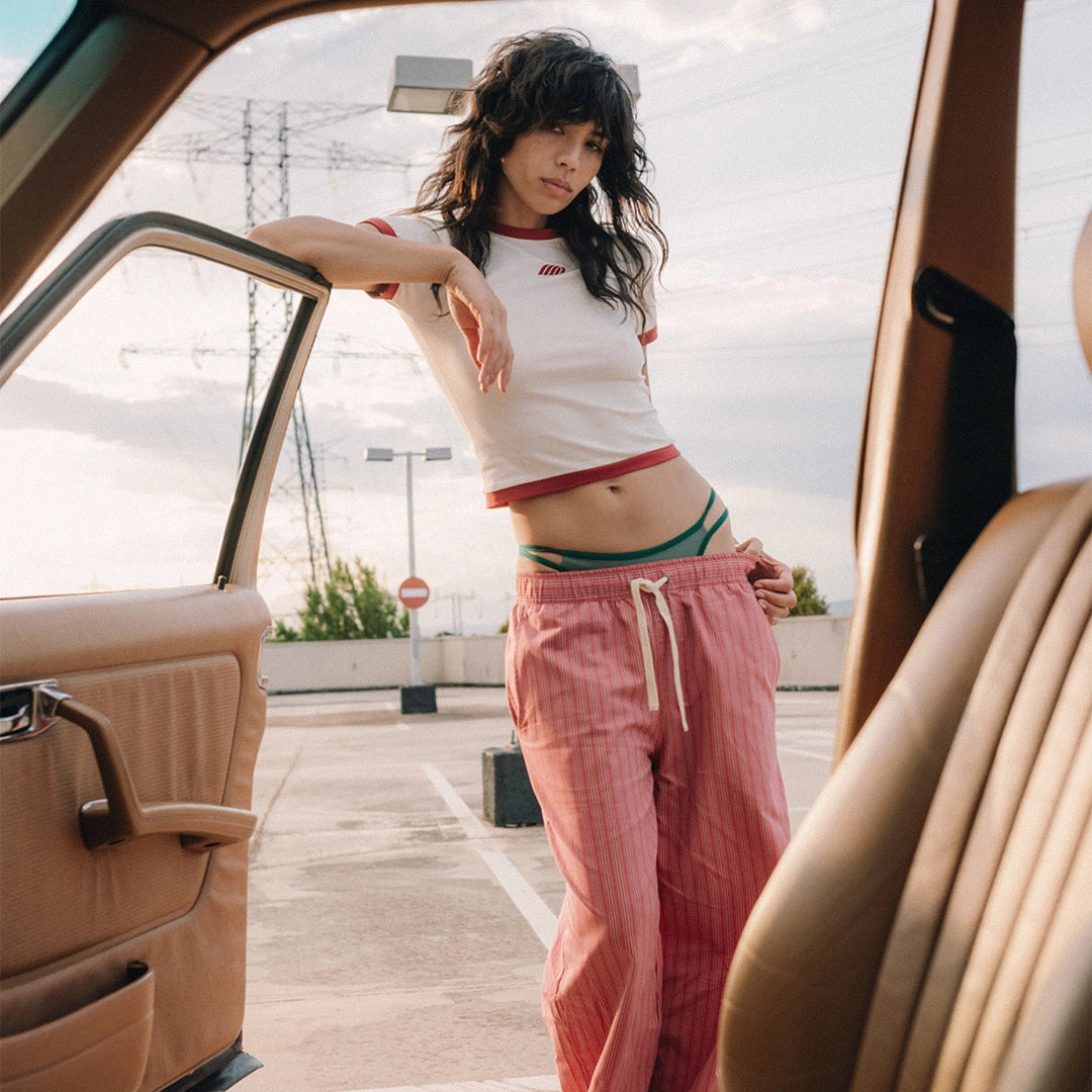 Marbe Salmon Striped Pants Pants Eme Studios
