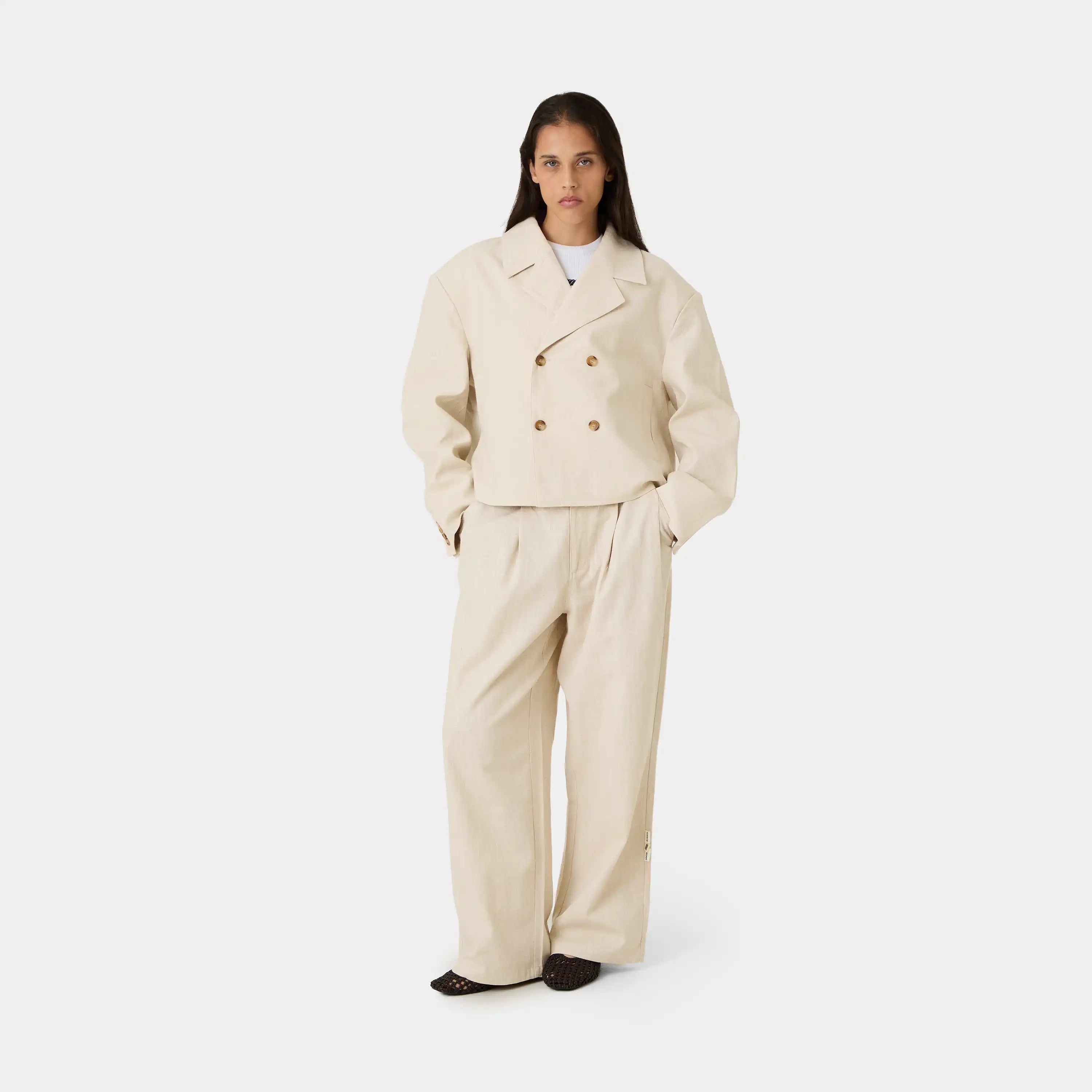 Tide Off Sand Linen Blazer Outerwear Eme Studios