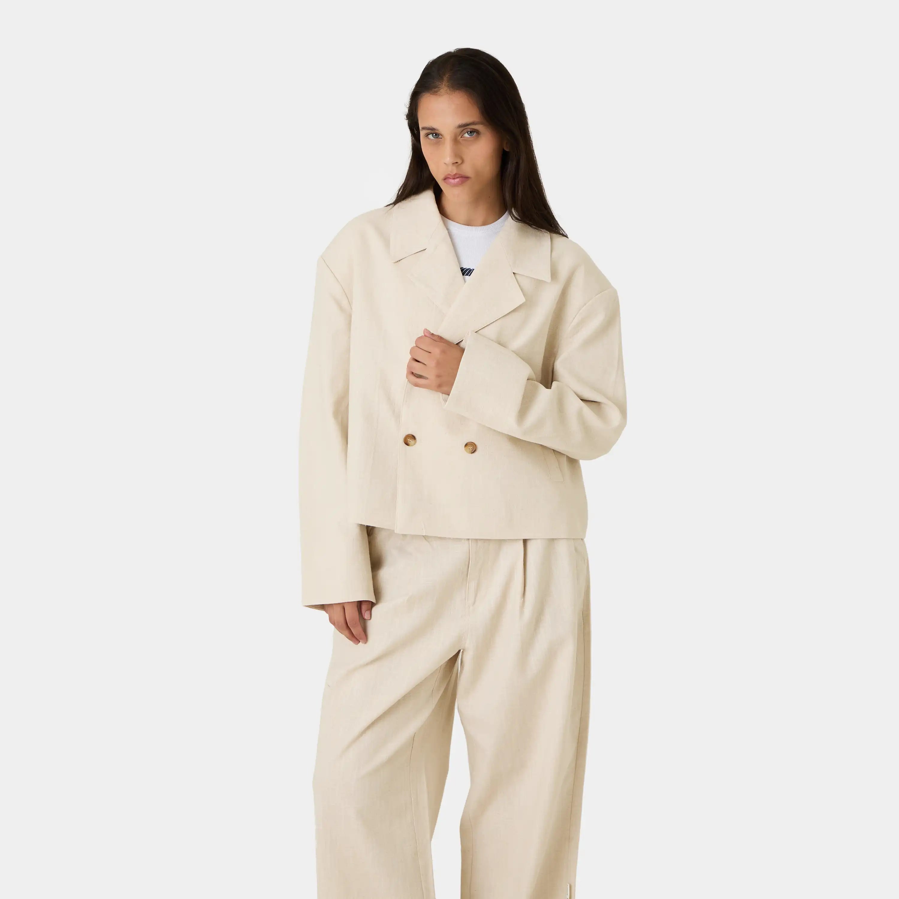 Tide Off Sand Linen Blazer Outerwear Eme Studios