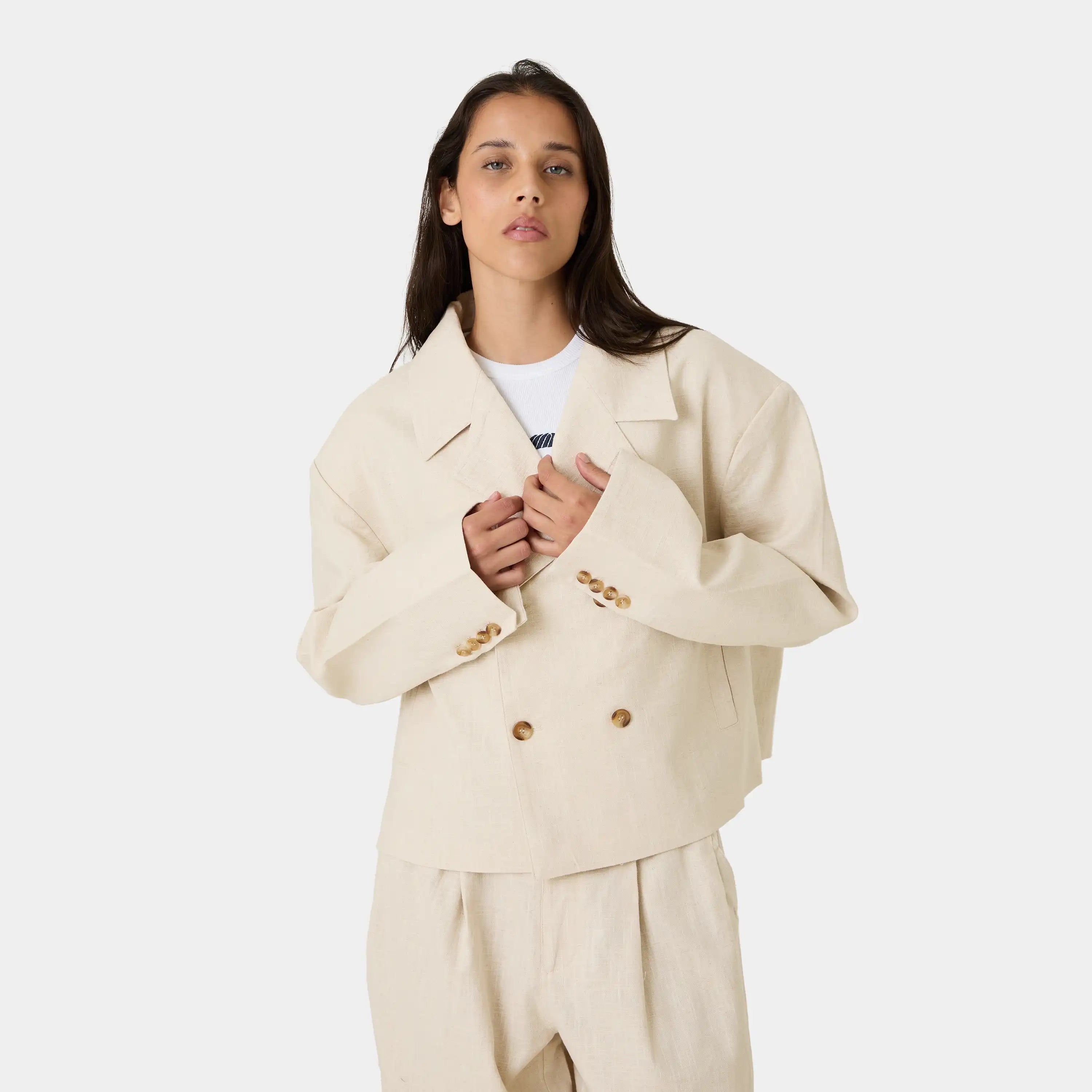 Tide Off Sand Linen Blazer Outerwear Eme Studios