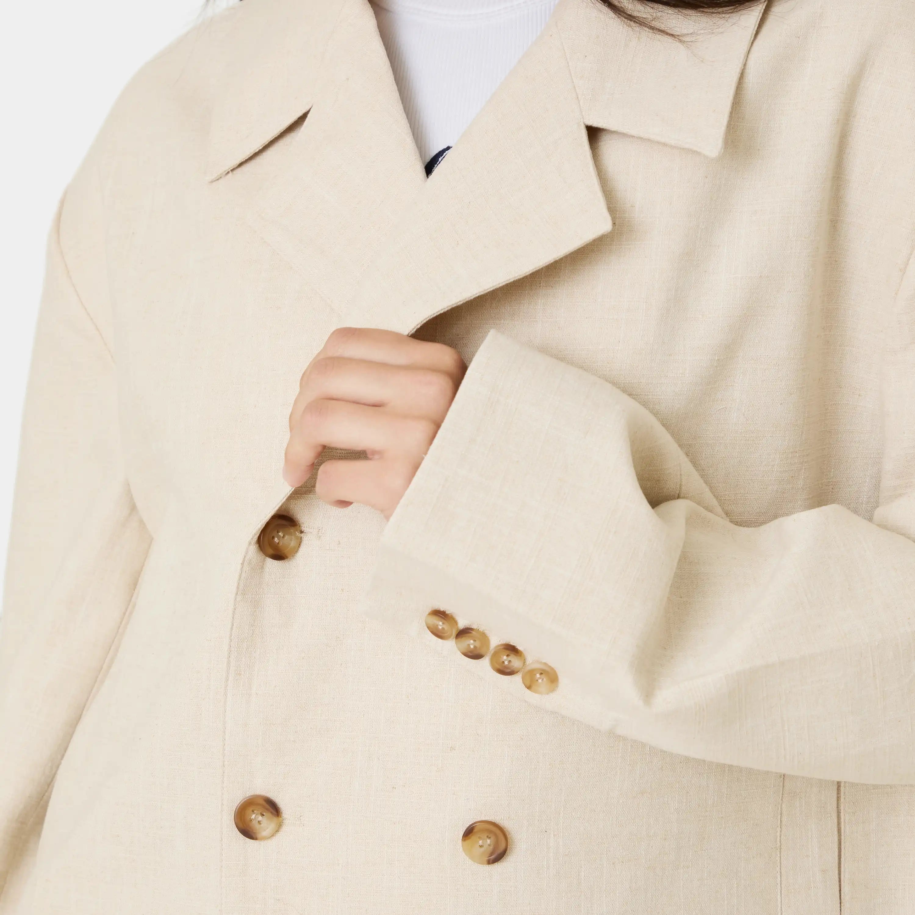 Tide Off Sand Linen Blazer Outerwear Eme Studios