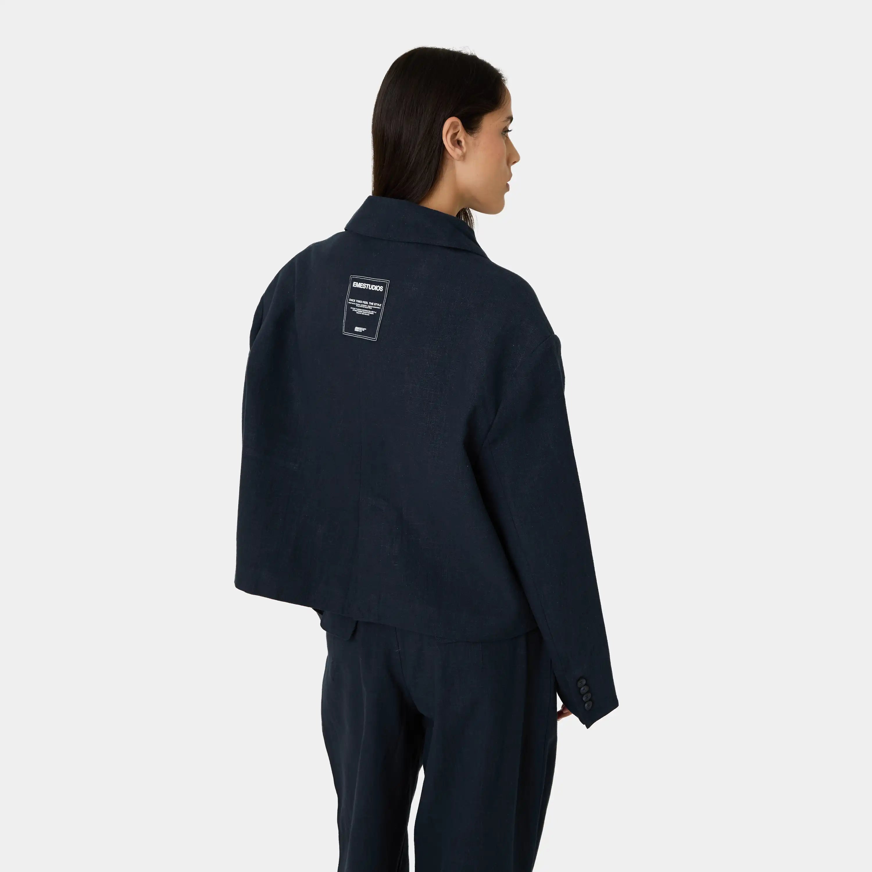 Tide Navy Linen Blazer Outerwear Eme Studios
