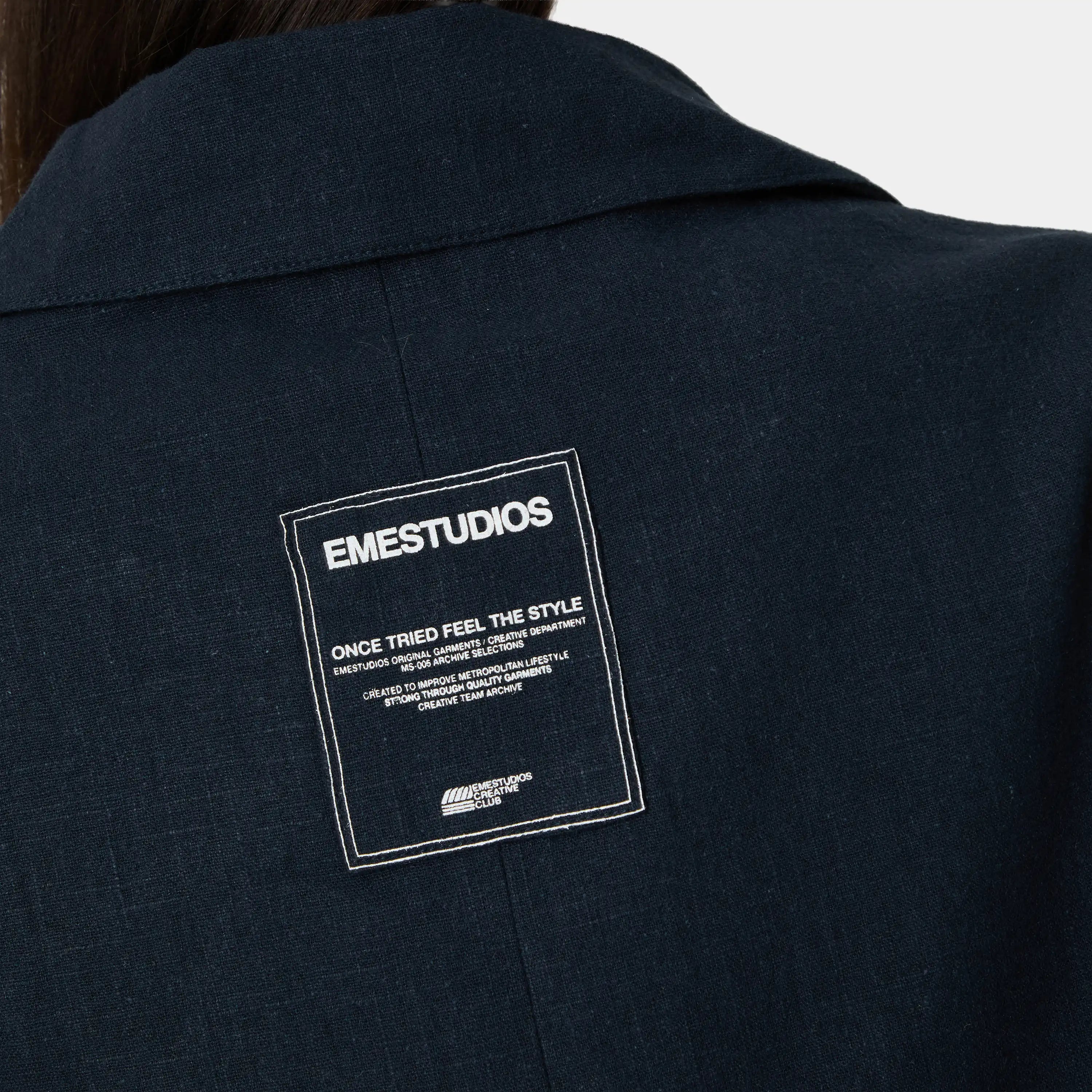Tide Navy Linen Blazer Outerwear Eme Studios