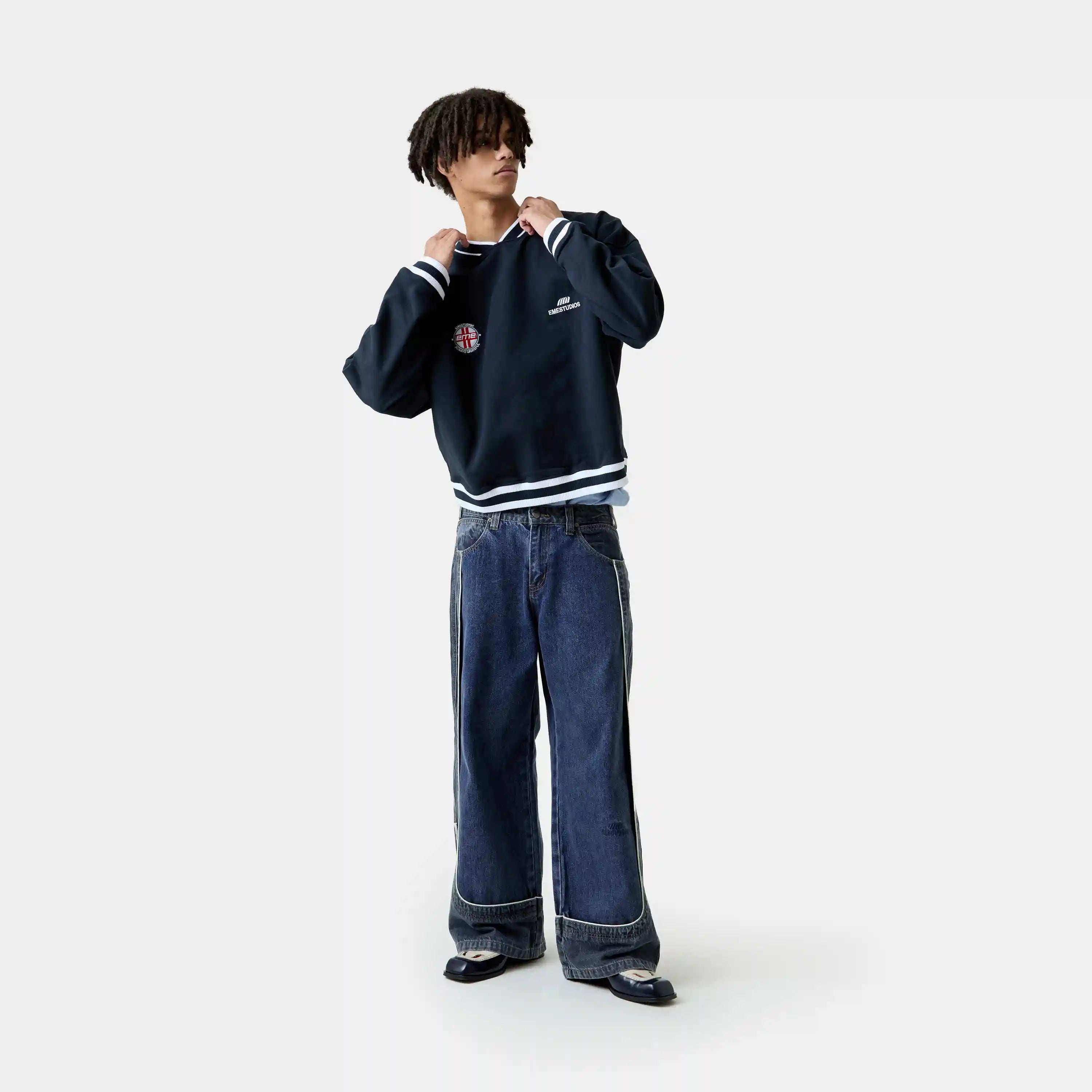 Academy Navy Oversized Crewneck Sweatshirts Eme Studios