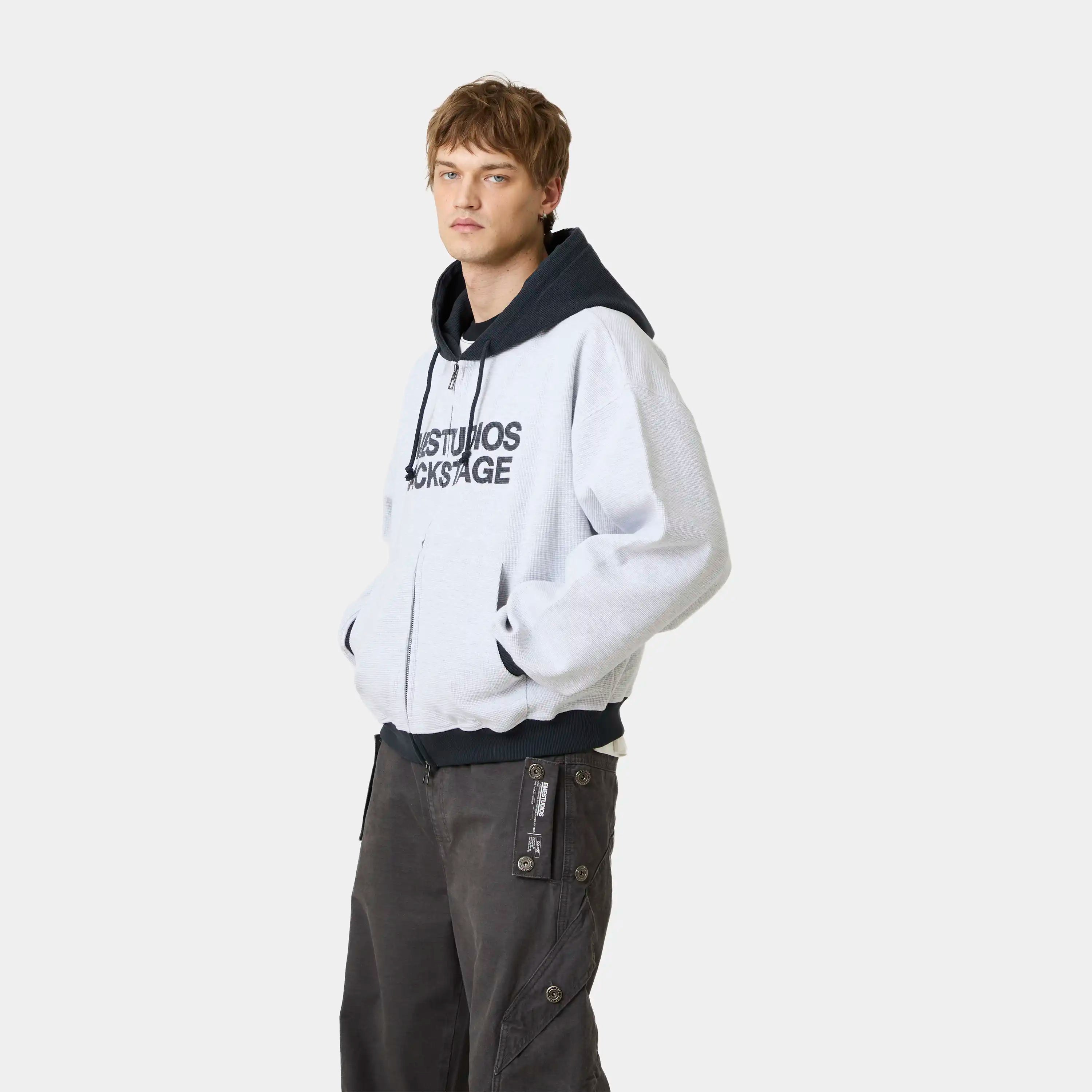 Backstage Navy Waffle Full Zip Hoodies Eme Studios