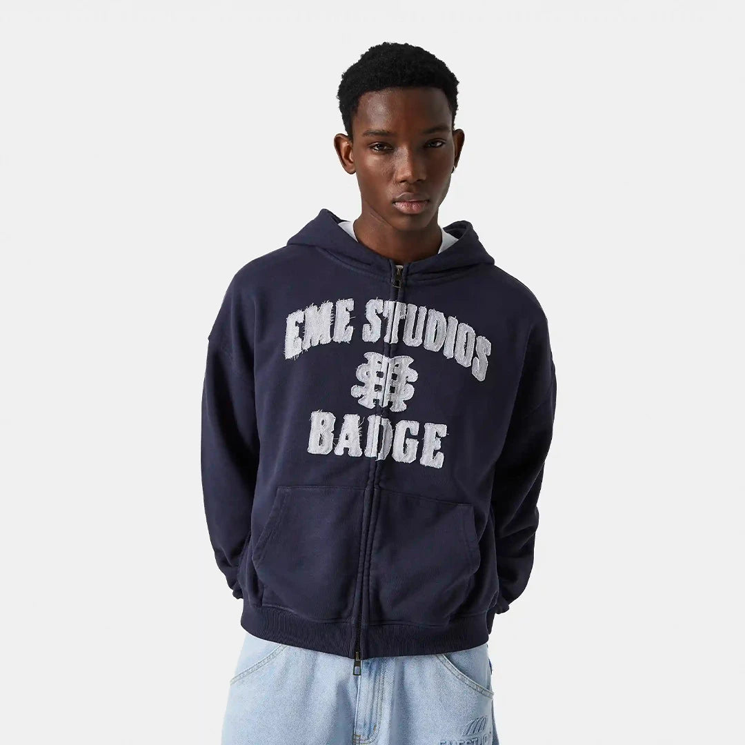 Badge Navy Full Zip Hoodies eme