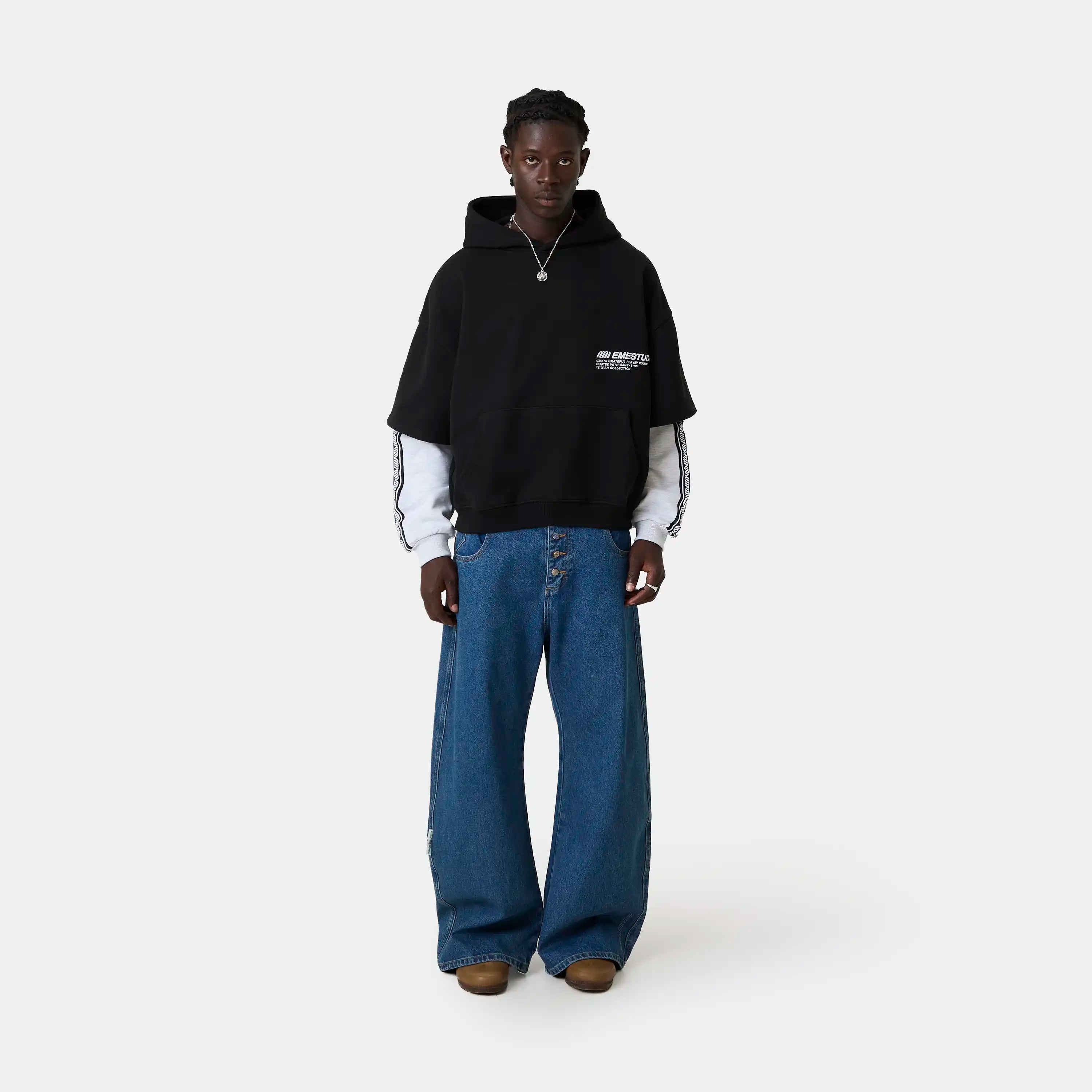 Baseline Navy Double Sleeve Oversized Hoodie Hoodies Eme Studios