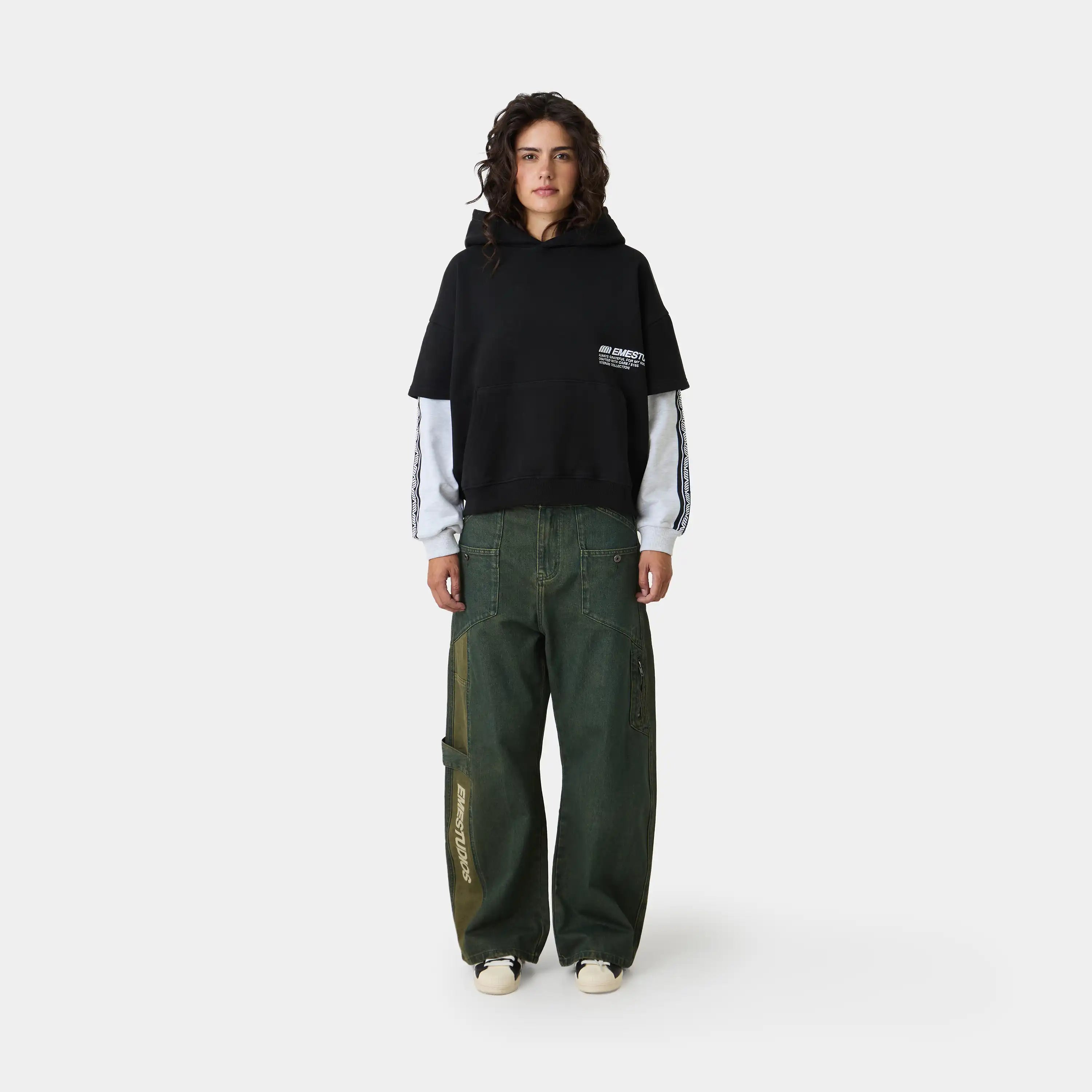 Baseline Navy Double Sleeve Oversized Hoodie Hoodies Eme Studios
